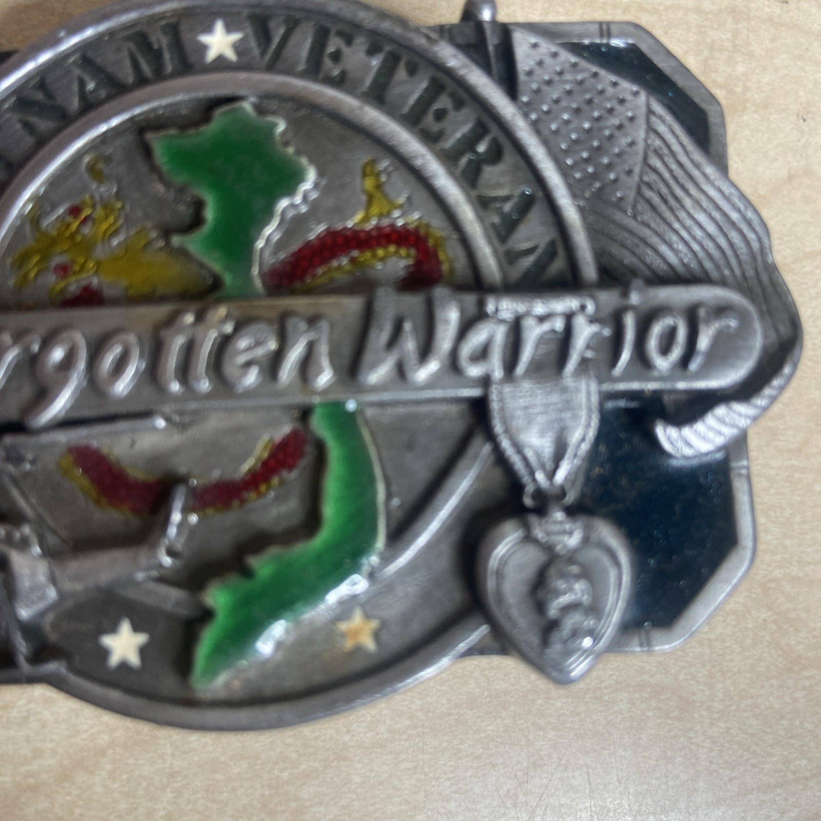 Forgotten Warrior VIETNAM VETERAN Belt Buckle Nice Colors 1989