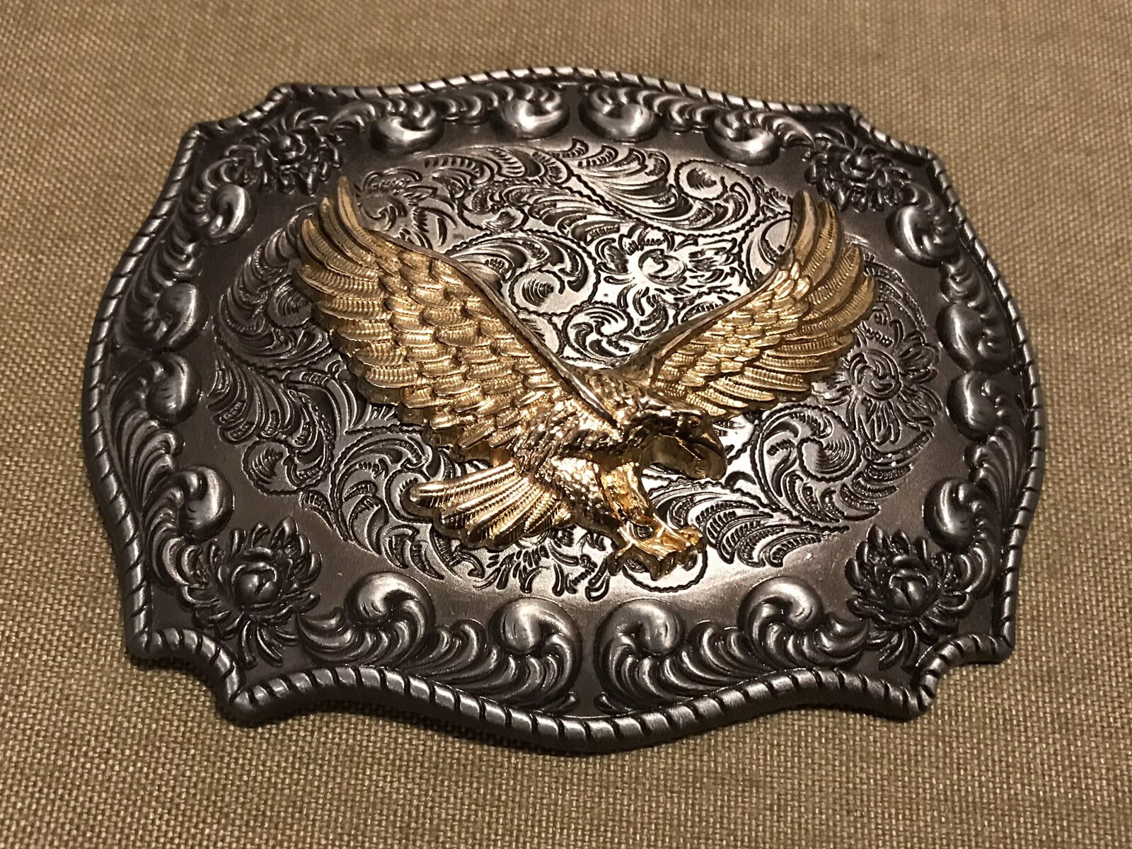 Vintage Jean&rsquo;s Friend Silver/Gold-Tone Eagle Belt Buckle