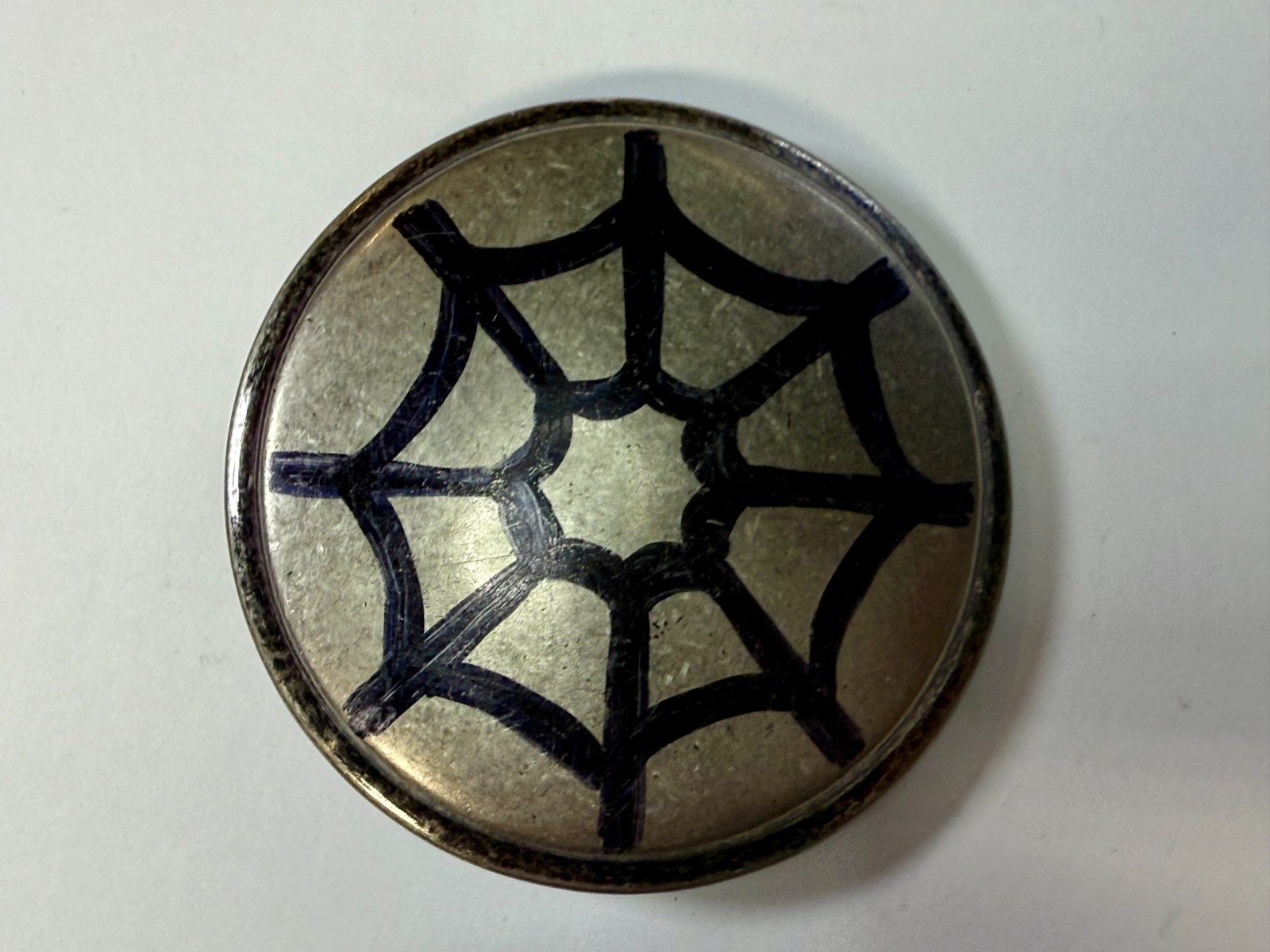 Spider Web Artwork Paint on Round Hippy Gothic Punk Vibe Belt Buckle