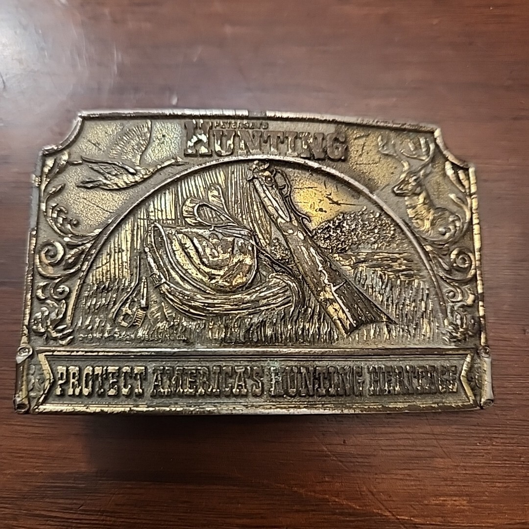 1976 Belt Buckle Brass Scenic Protect America&rsquo;s Hunting Heritage Vintage