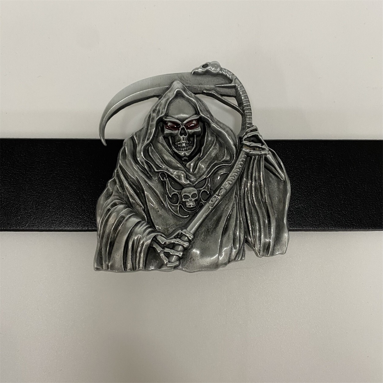 Red Enamel Grim Reaper Skull Belt Buckle Gurtelschnalle Boucle de ceinture