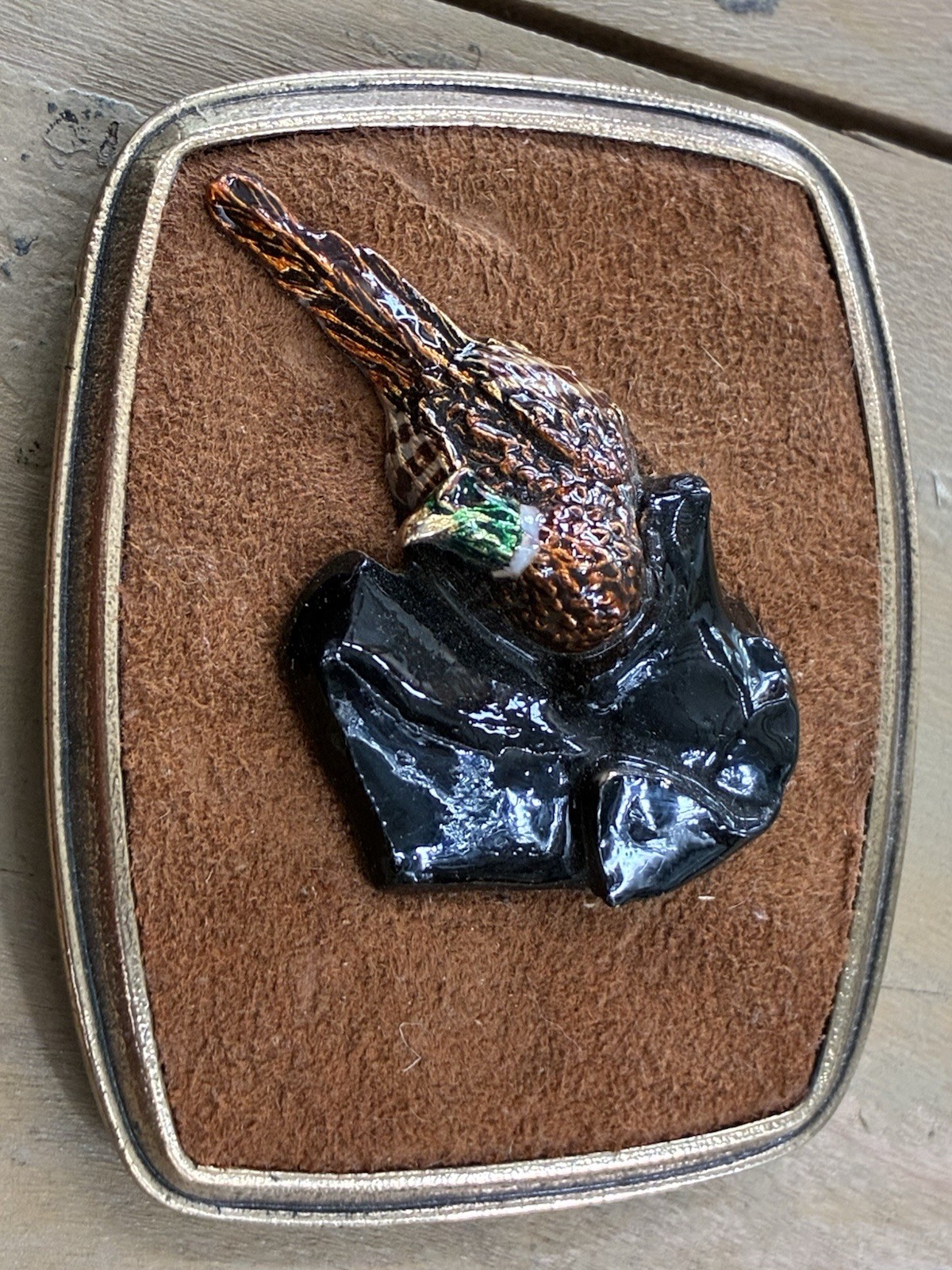 3-D Labrador Retriever Ringneck Pheasant Suede Belt Buckle