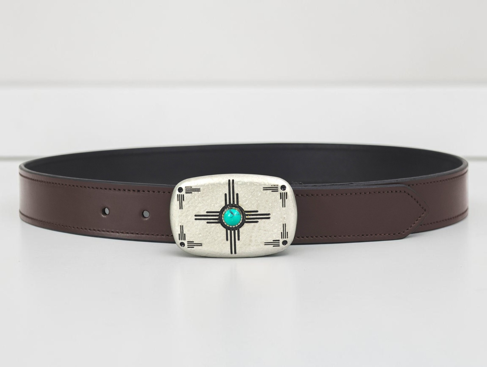 Western Belt Buckle With Handmade Leather Strap| Turquoise Buckle For Men
