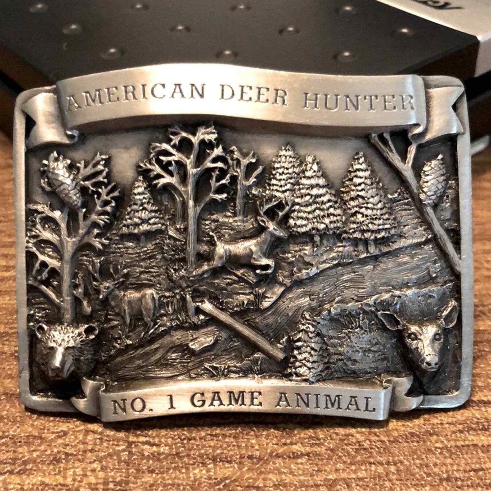 American Deer Hunter No. 1 Game Animal Pewter Tone Hunting Belt Buckle