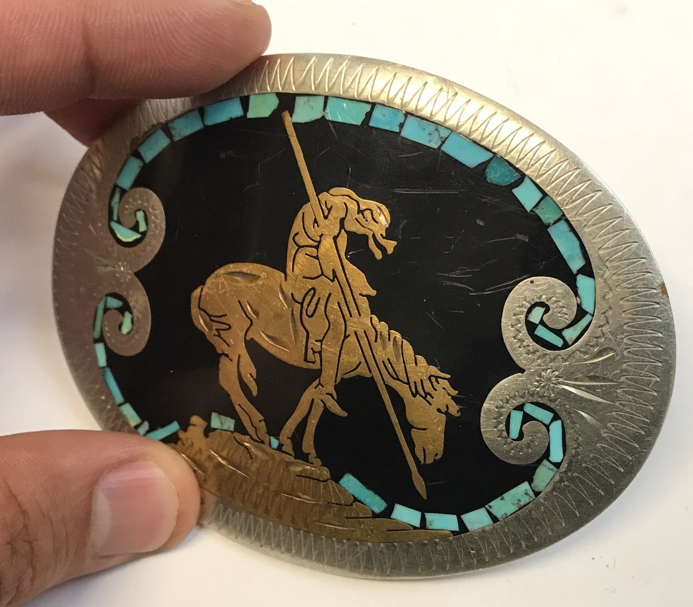 Vintage Johnson & Held Native American End of the Trail Southwest Belt Buckle