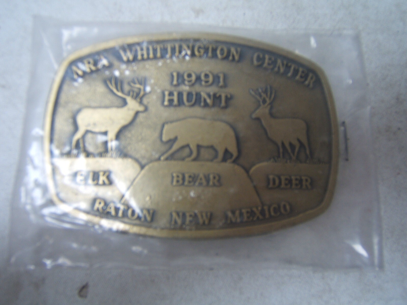 Raton NM Deer Elk Bear Hunt NRA Whittington Center Brass Belt Buckle 1991