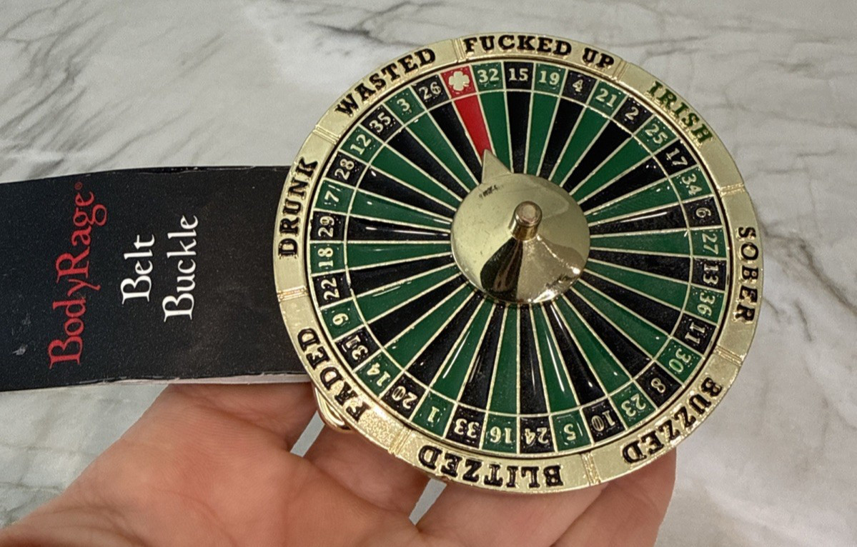 2012 Metal Body Rage 3&Prime; Gold Spinning Roulette Wheel Casino Drinking Belt Buckle
