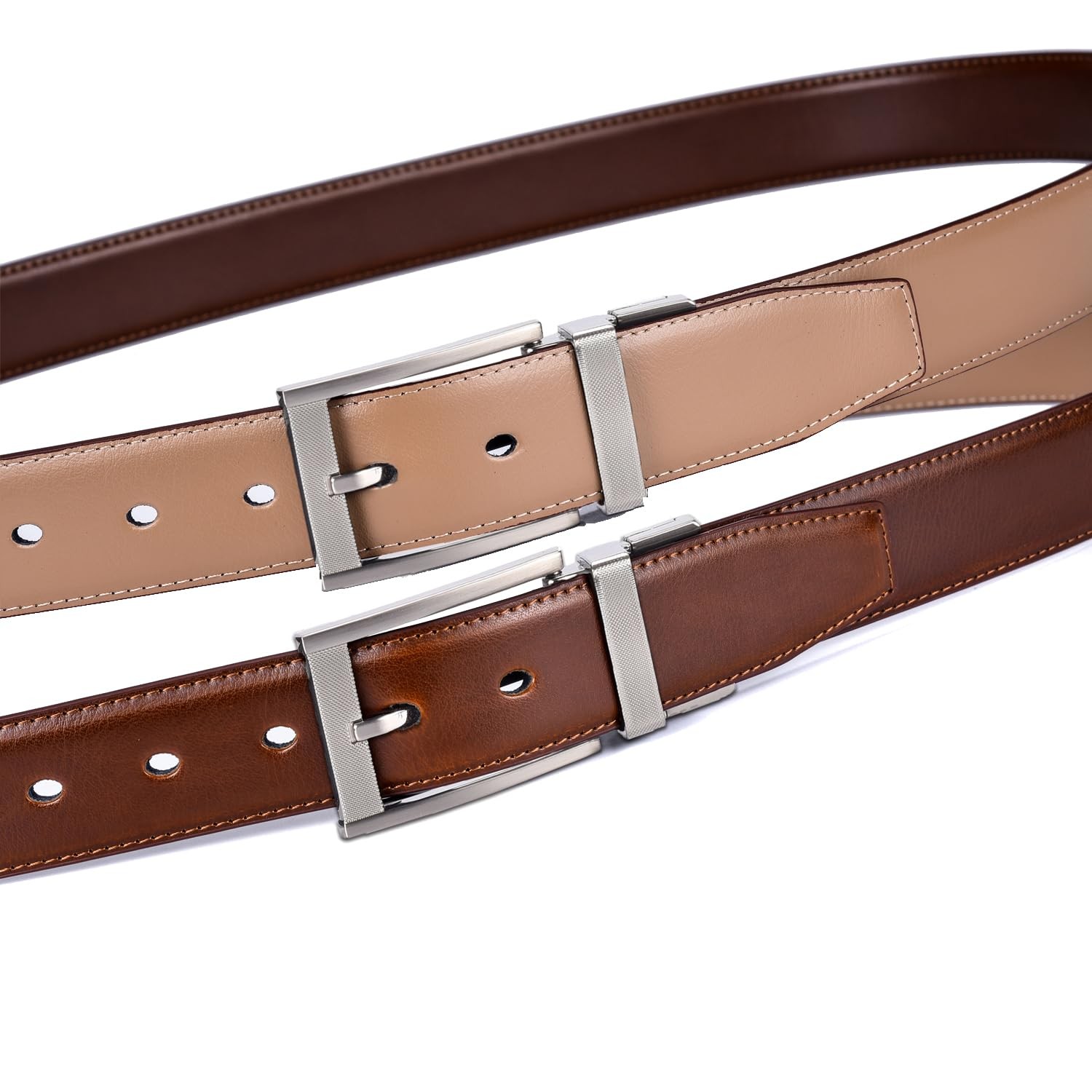 beltox fine Men Belt Genuine Leather with Anti-scratch Buckle 34-36, Brown