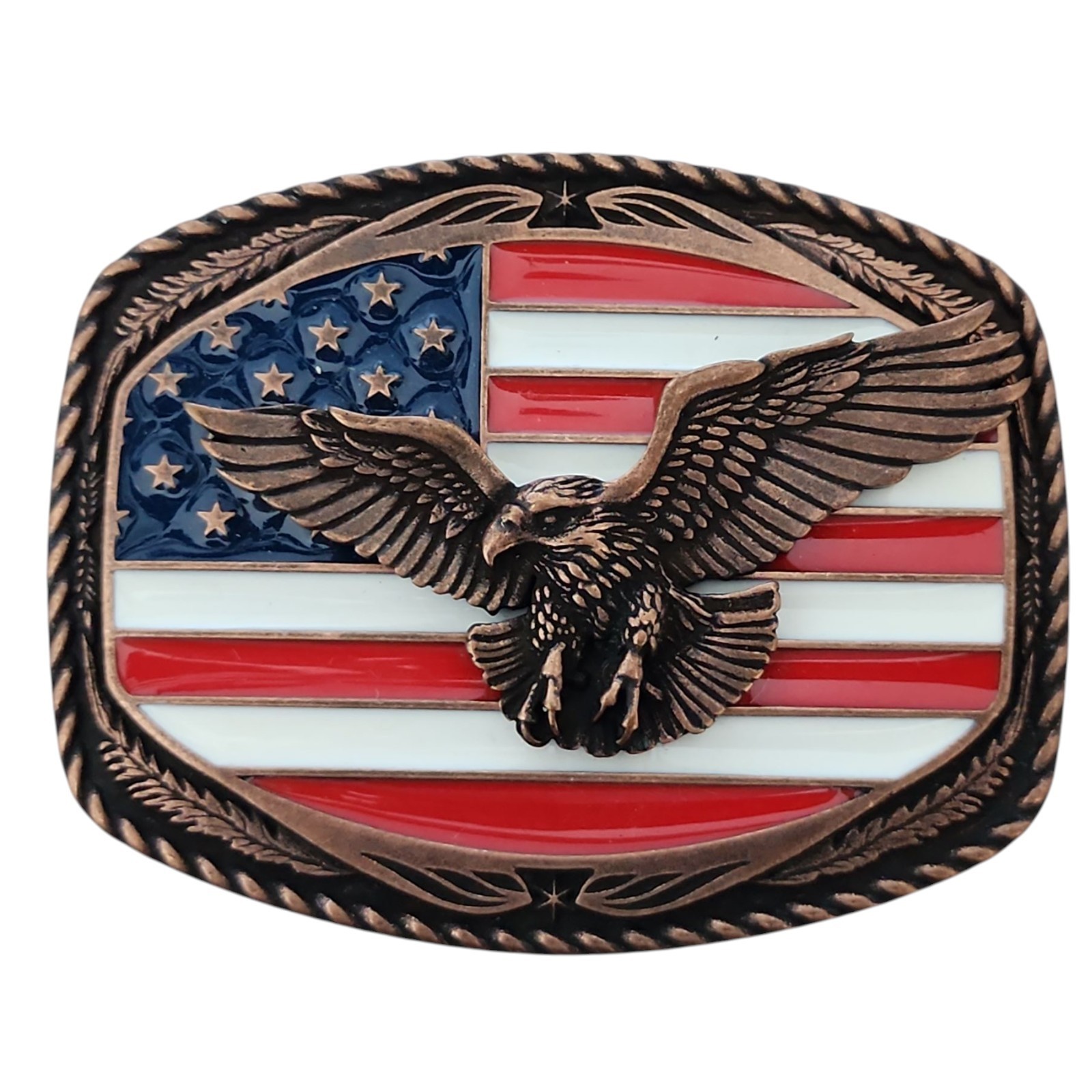 Western Edge Eagle American Flag Belt Buckle TBR-5003 Patriotic Copper Tone
