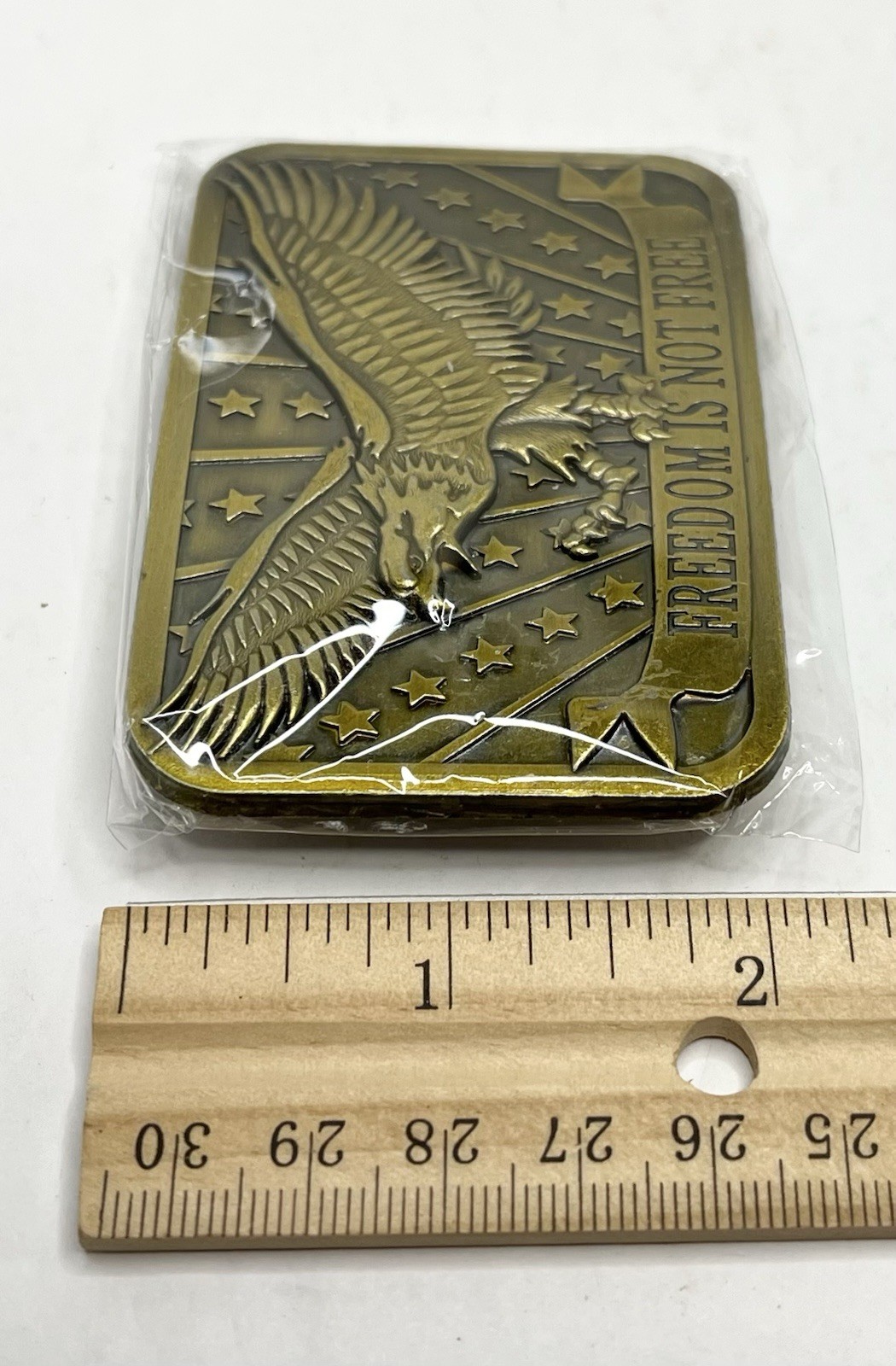 Eagle Freedom Is Not Free Patriot Sponsor Gold Tone Belt Buckle 3” x 2”