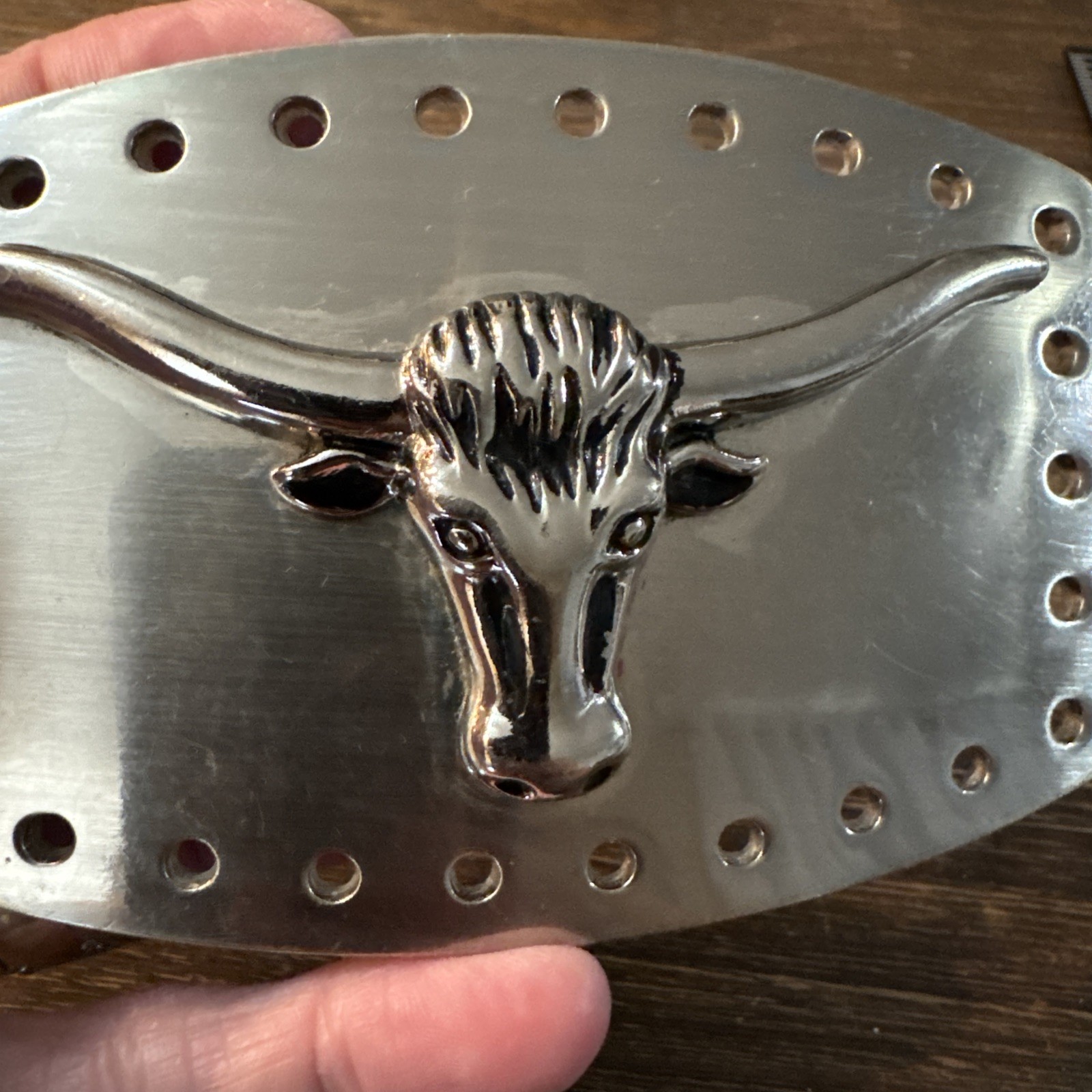 Longhorn Steer Silver Tone Belt Buckle Unbranded 2.75 X 4.25 Inches Use Wear