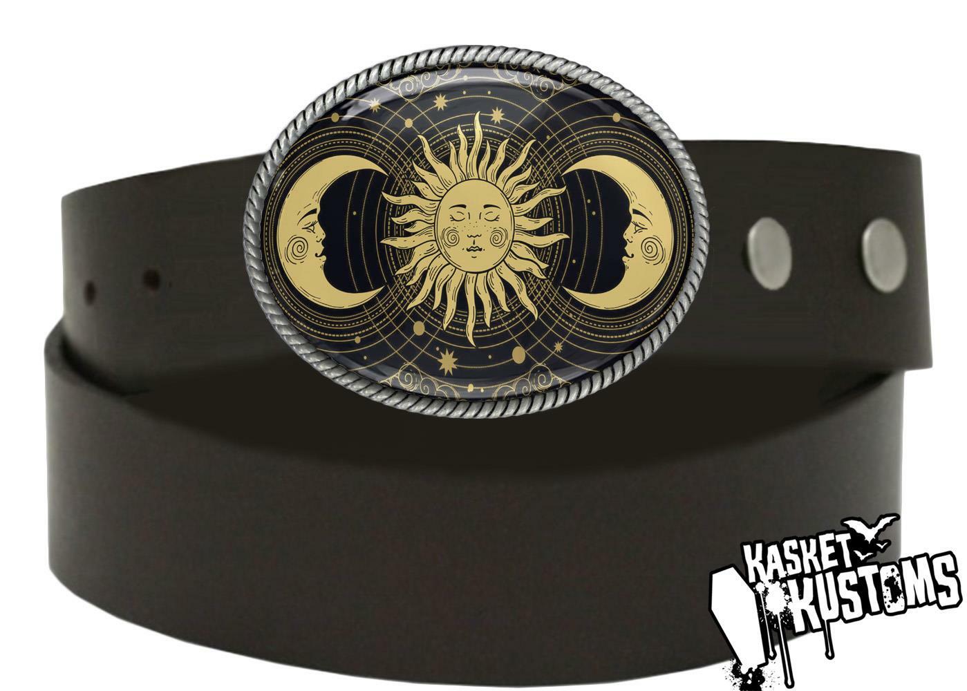 Esoteric Belt Buckle – Celestial Tarot Astrology Sun Handmade Buckle – 746