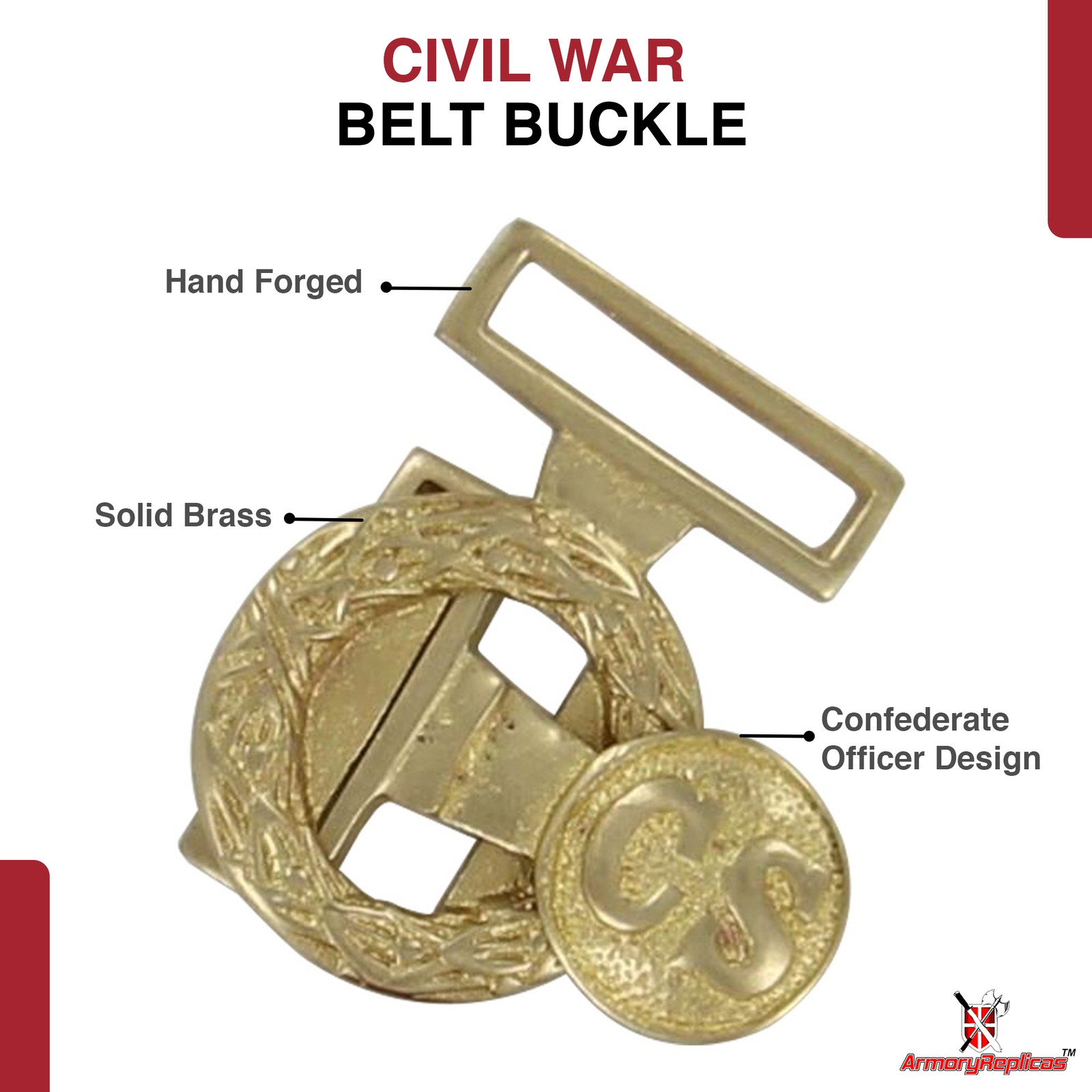 Civil War Confederate Officers Belt Buckle | Reproduction Uniform Costume Brass