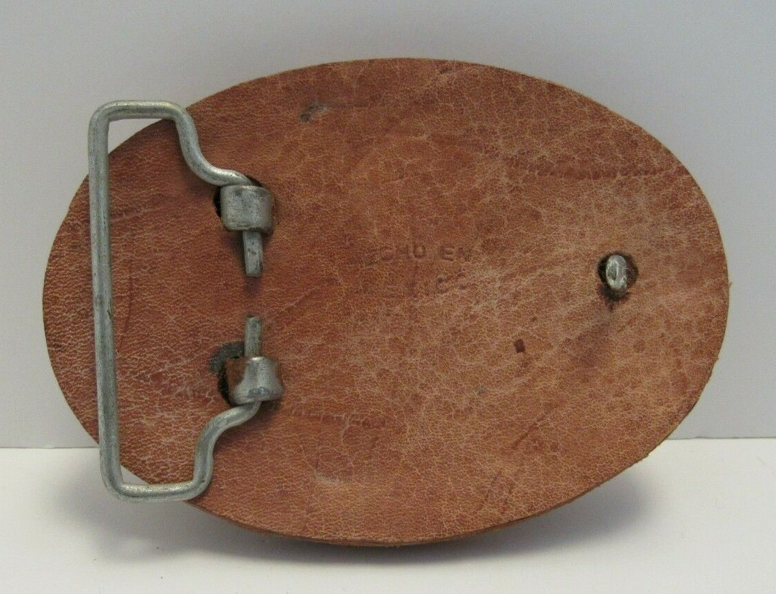 Leather Belt Buckle with Rope Trim Western Rodeo Cowboy Bull