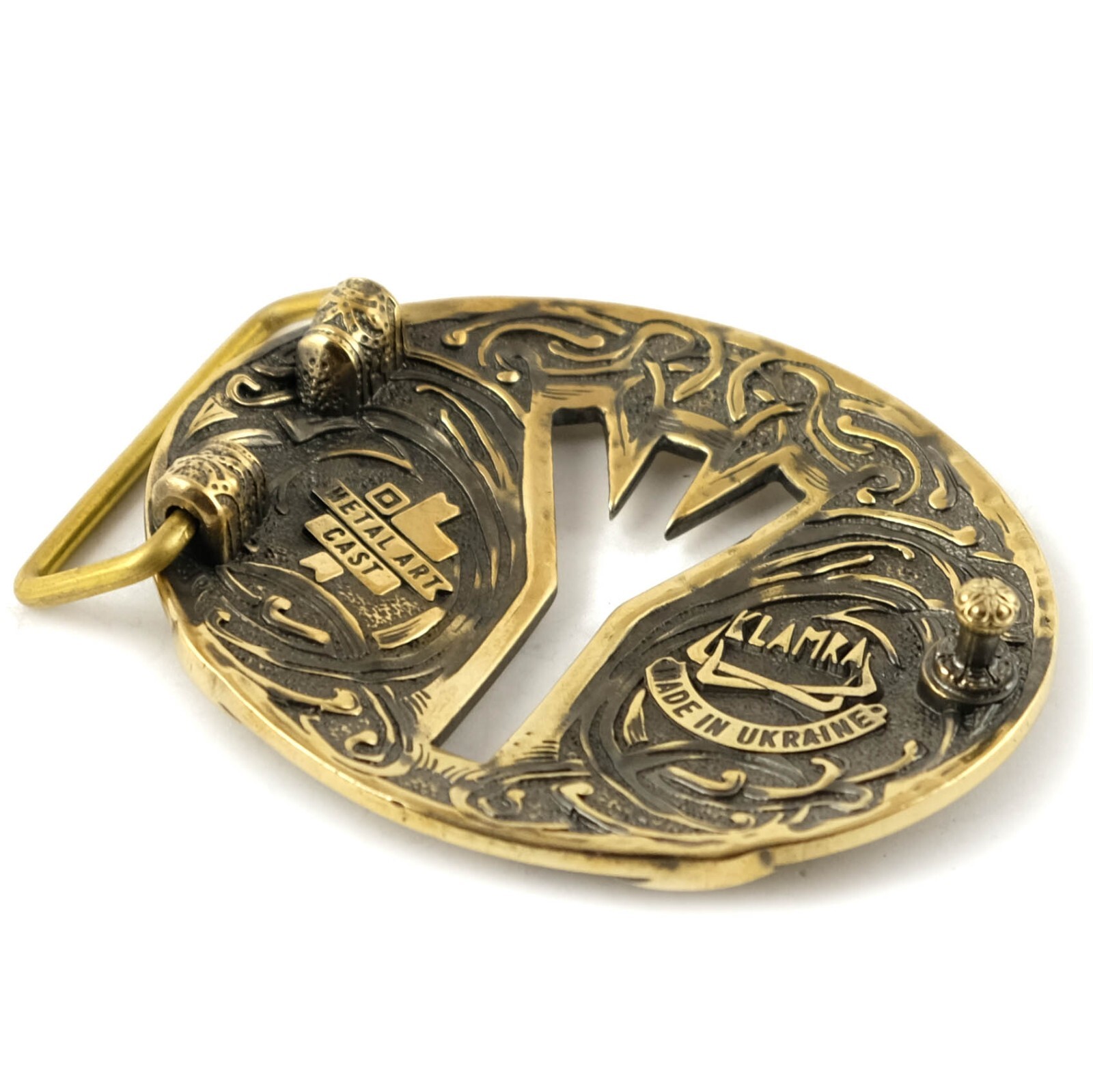 Algiz runic brass belt buckle, Life Rune Celtic Old Norse Scandinavian