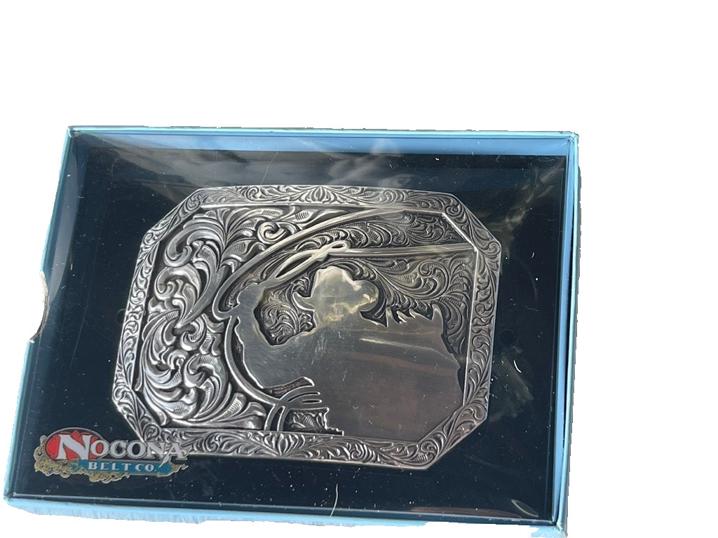 Nocona Mens Belt Buckle 3.75 x 2 in Cowboy Roper Western Rodeo Silver 1.5