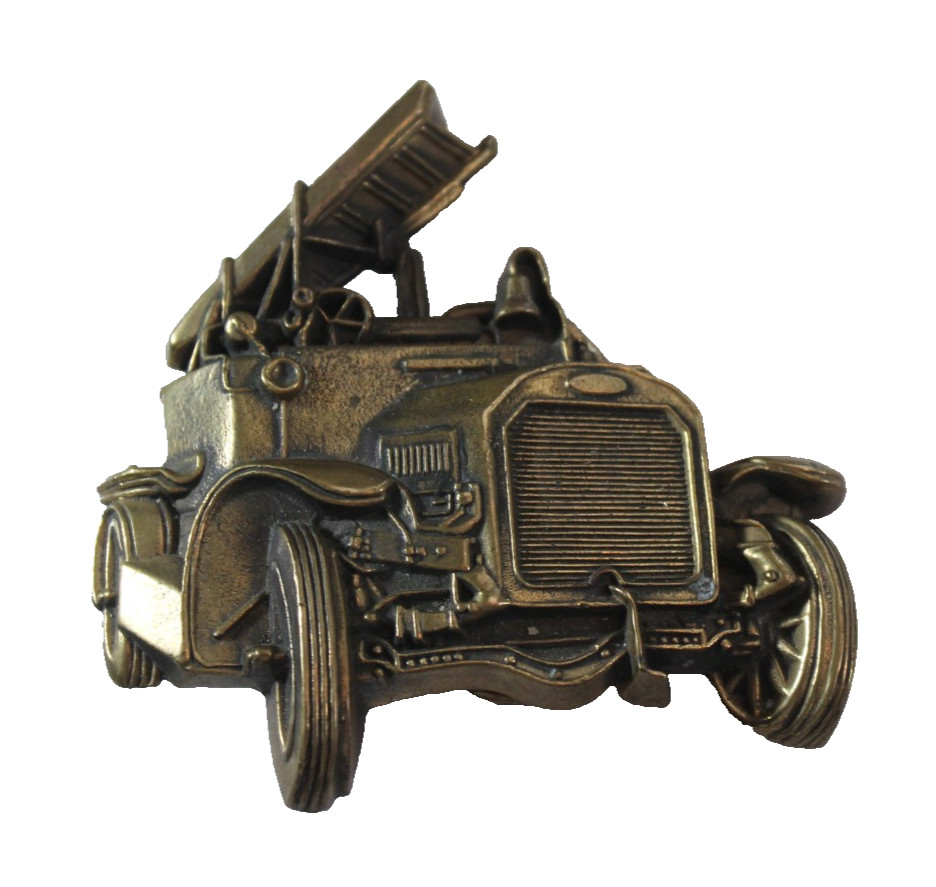 Vintage 1978 Baron Buckle Solid Brass Fire Truck Belt Buckle