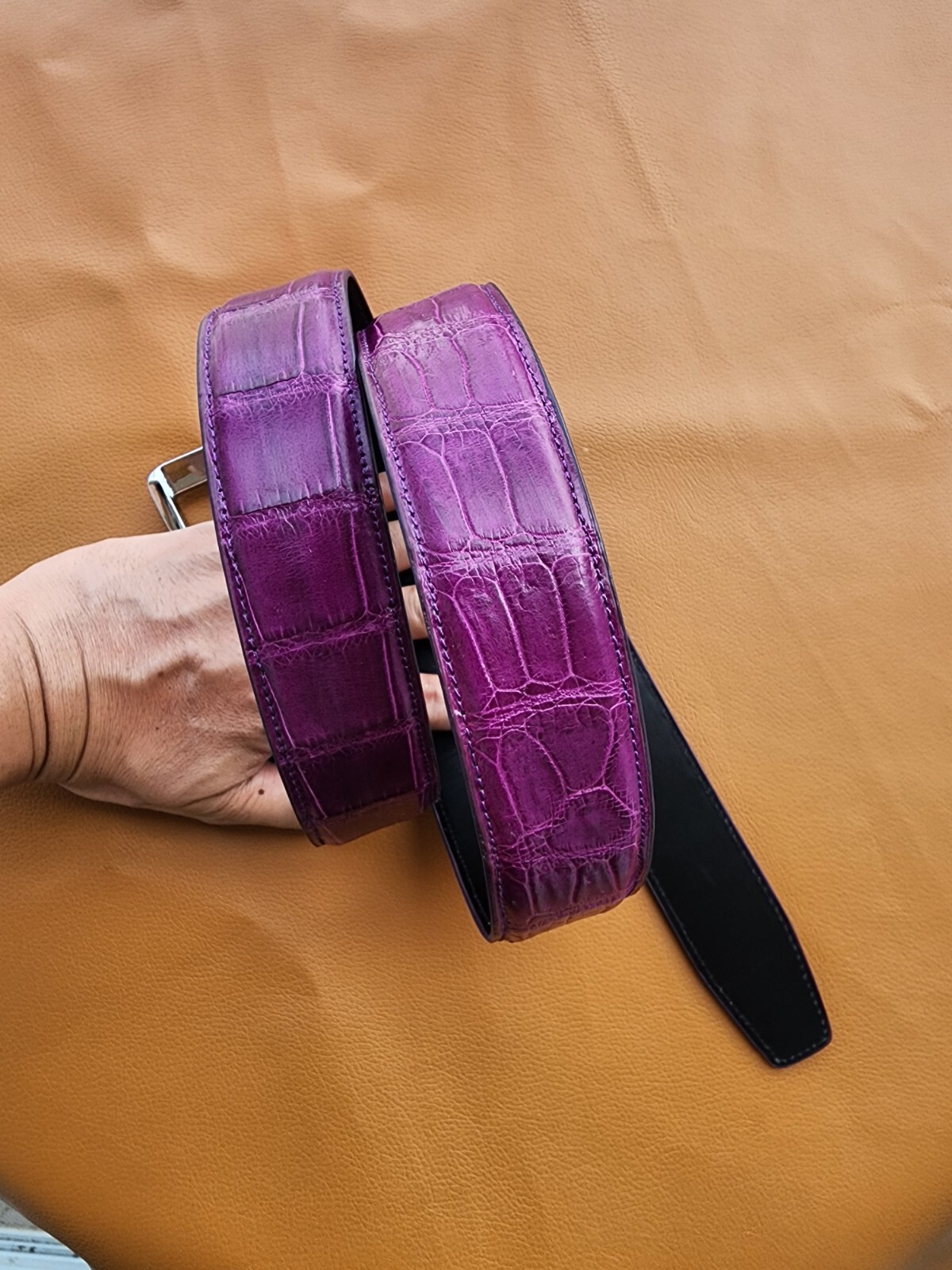 3.8CM Purple 100% Luxury Genuine Leather Skin Mens Belt Buckle-customize