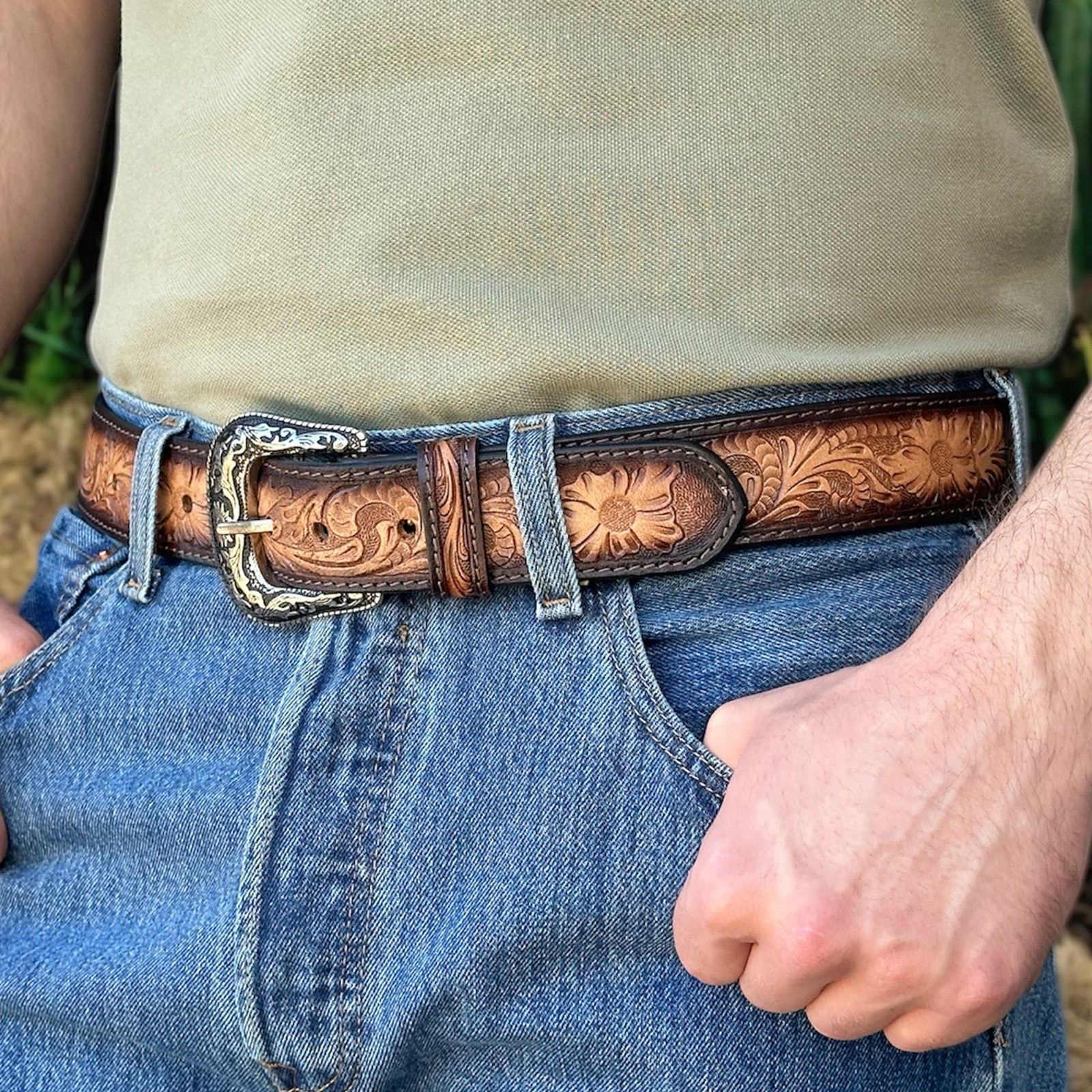 DANIEL&rsquo;S ARTPLANET Western Belt for Men Full 34 (fits size 30 jeans), Brown