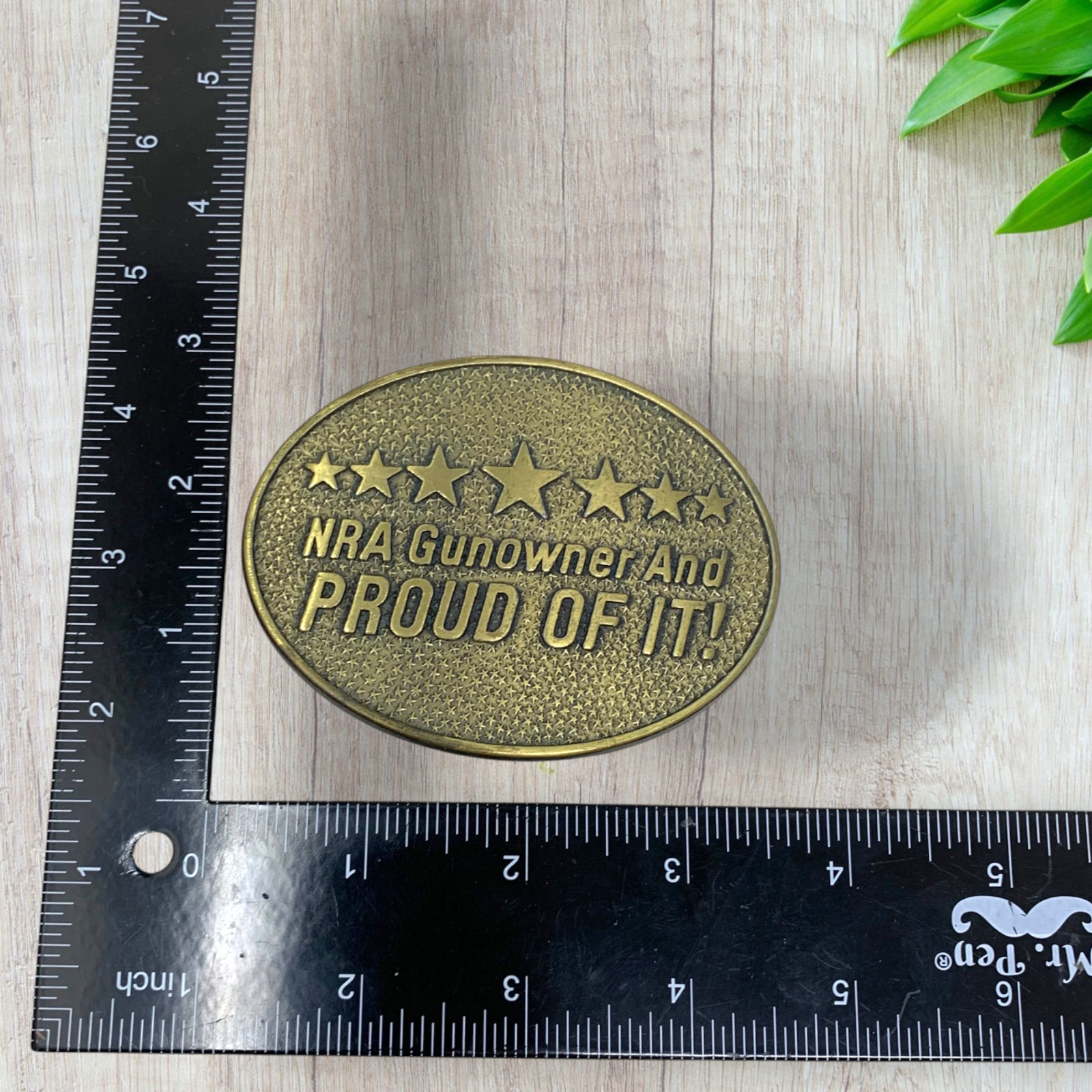 Vtg Norman Foundry « NRA Gunowner & Proud Of It » Belt Buckle Solid Brass Dallas