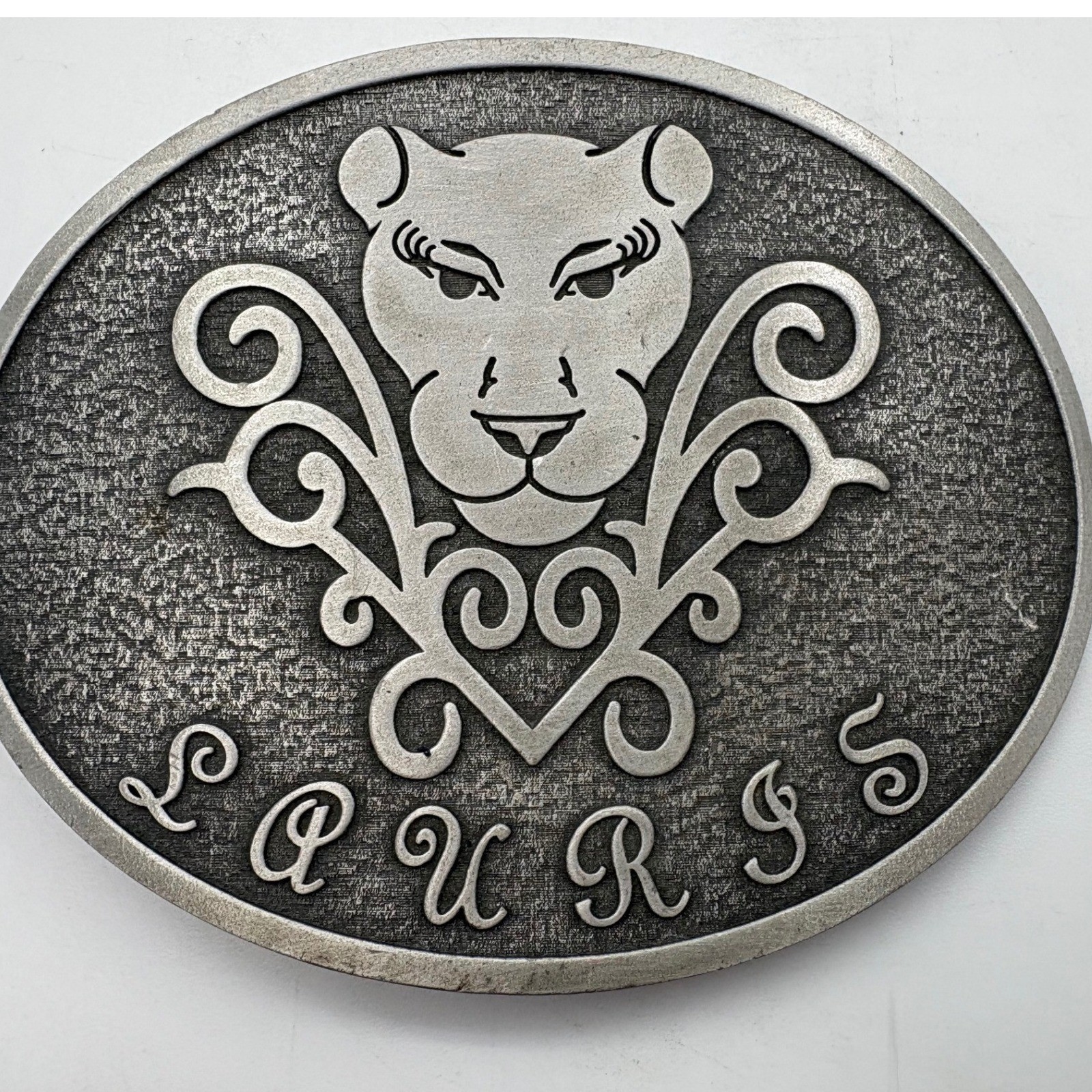 Paurss Lioness Belt Buckle Vintage Western Animal Motif Pewter Tone Metal