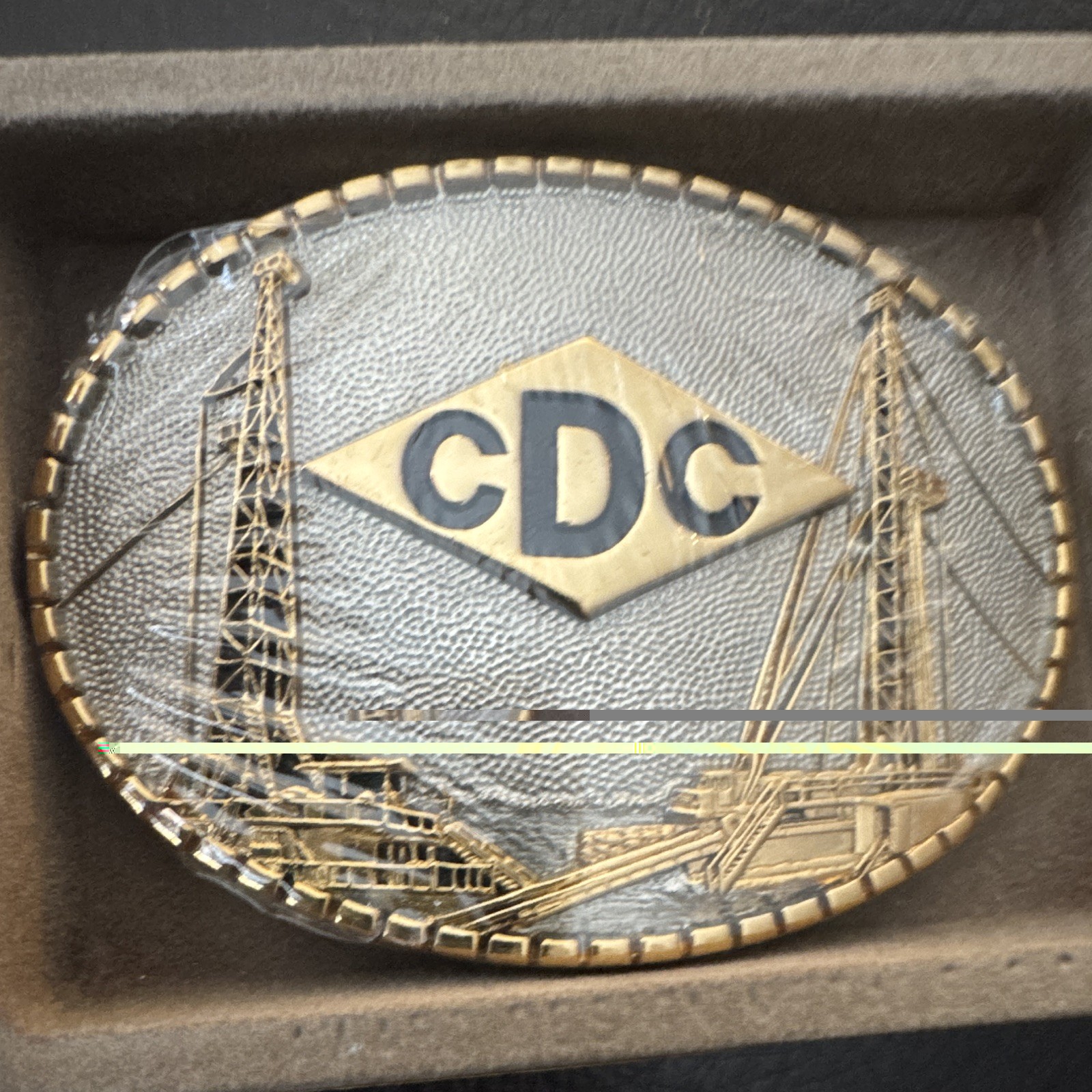 Vintage CDC Construction Crane Belt Buckle Award Tulsa OK w/ Original Case