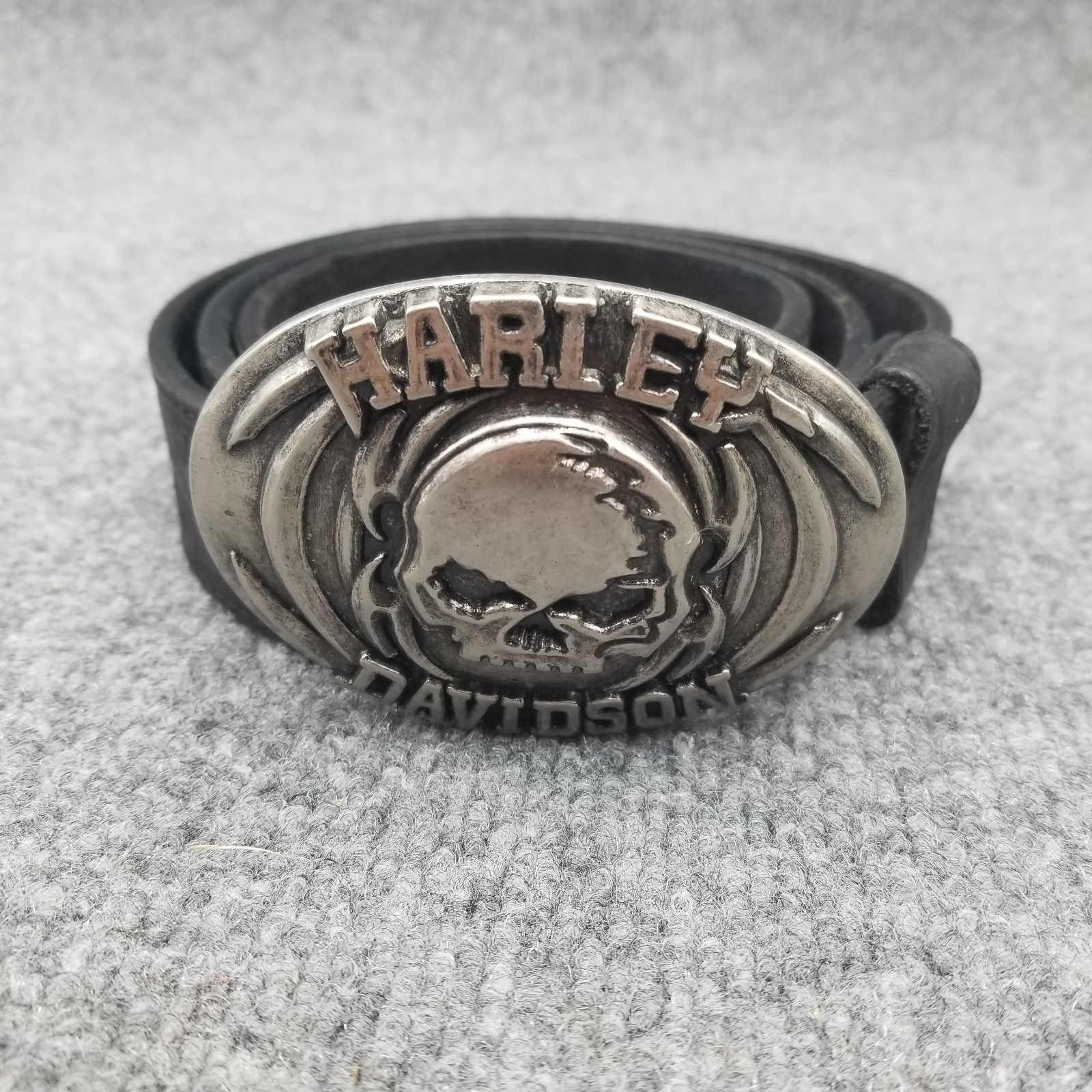 Harley Davidson Skull Belt Buckle Willie G Silver Creek Leather Belt Size 36