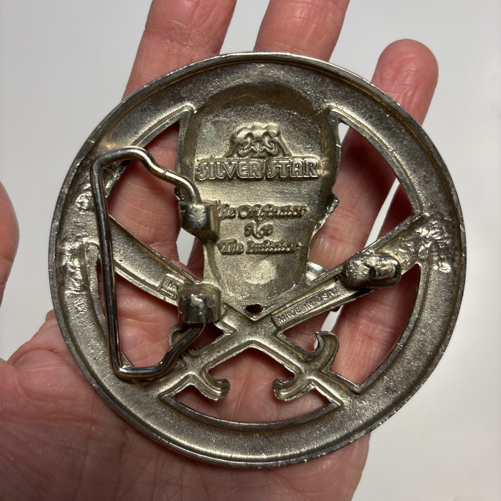 Silver Star Skull and Swords Pirate Belt Buckle Biker Heavy Metal Gothic USA