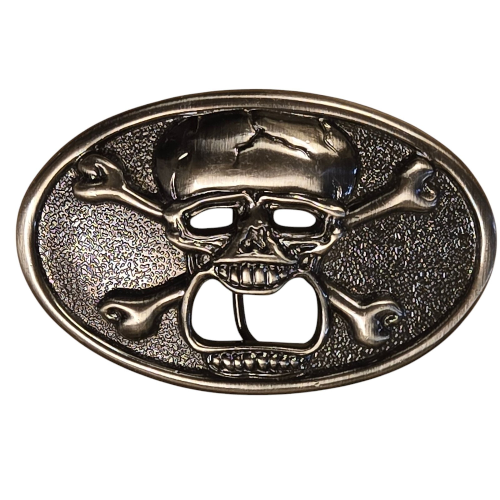 Skull and Crossbones Belt Buckle Beer Bottle Opener Biker Cowboy Pirate Vintage