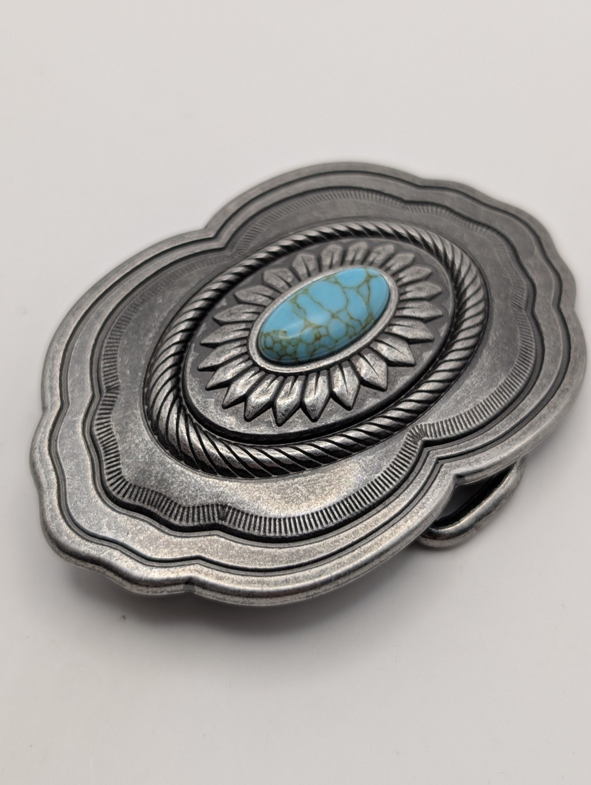 Catchfly Studio Western Belt Buckle Faux Turquoise Silver Tone Cowgirl Boho