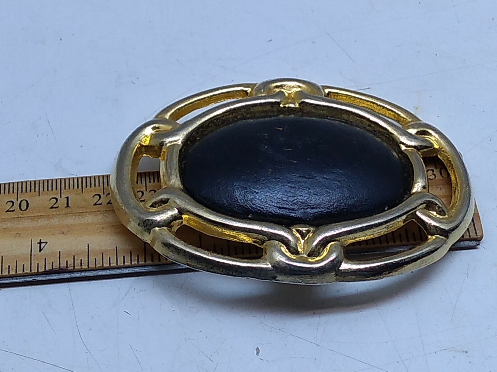 South-Western Brass Metal Tone Oval Belt Buckle Tiger-Eye Stone Center Piece
