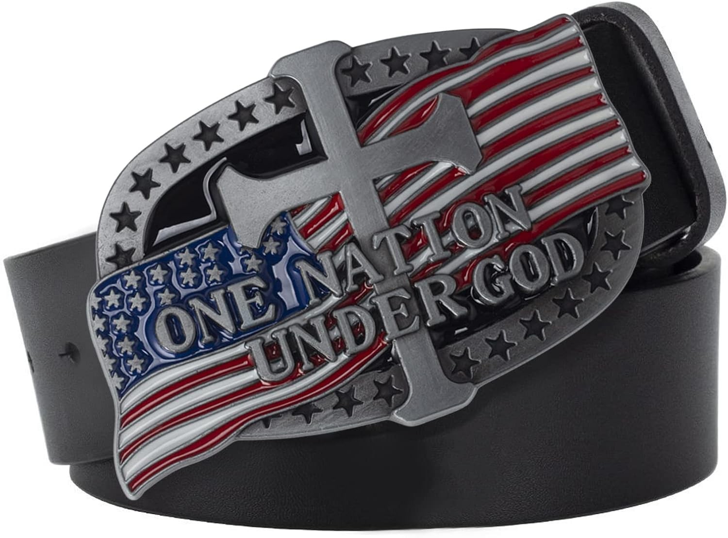 American Flag Cross Belt Buckle, 4th of July Cowboy Ornament for Men