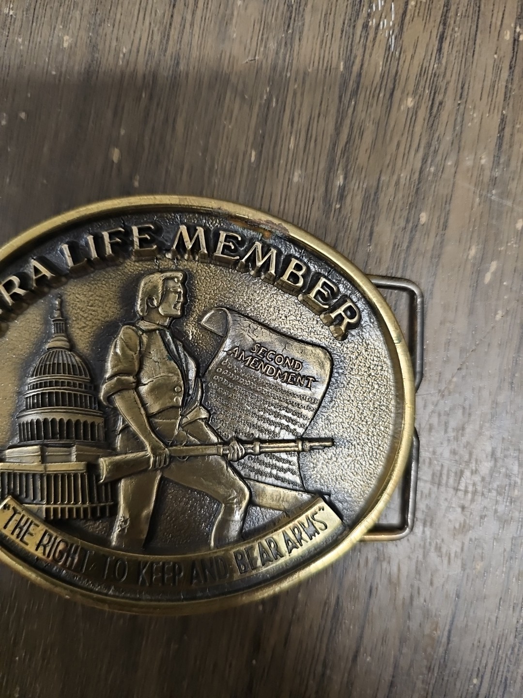 NRA Life Member Right To Bear Arms Belt Buckle Solid Brass Jadco Hunting Guns
