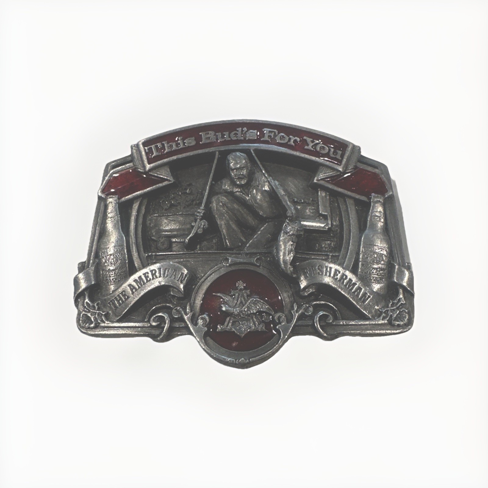 Vintage Anheuser Busch The American Fisherman Belt Buckle Beer Fishing 1978