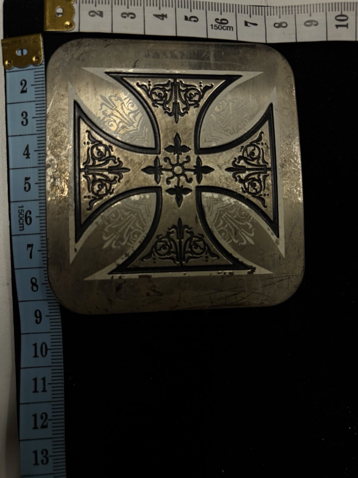 Rare Vintage Y2K Iron Cross Belt Buckle Silver Tone Gothic Biker Rocker