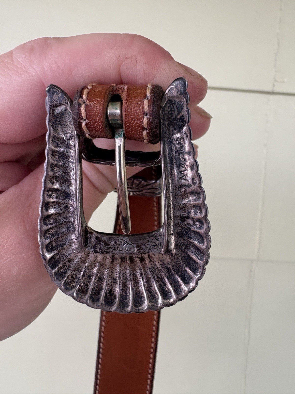 Douglas Magnus 4 Piece Sterling Silver Santa Fe Buckle Brown Leather Belt