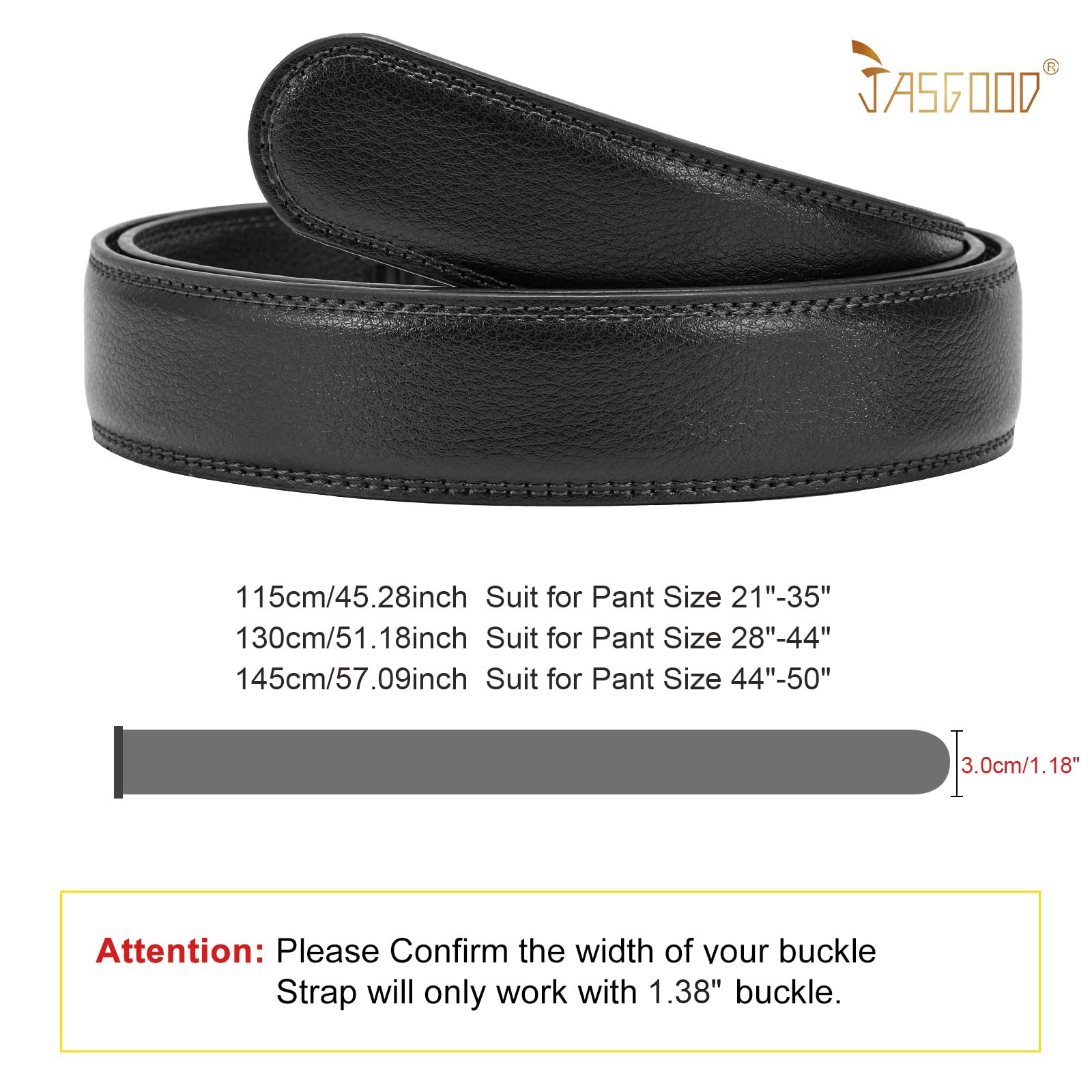 JASGOOD Ratchet Belt Replacement Strap 1 Suit Pant Size 44&Prime;-50&Prime;, A-black