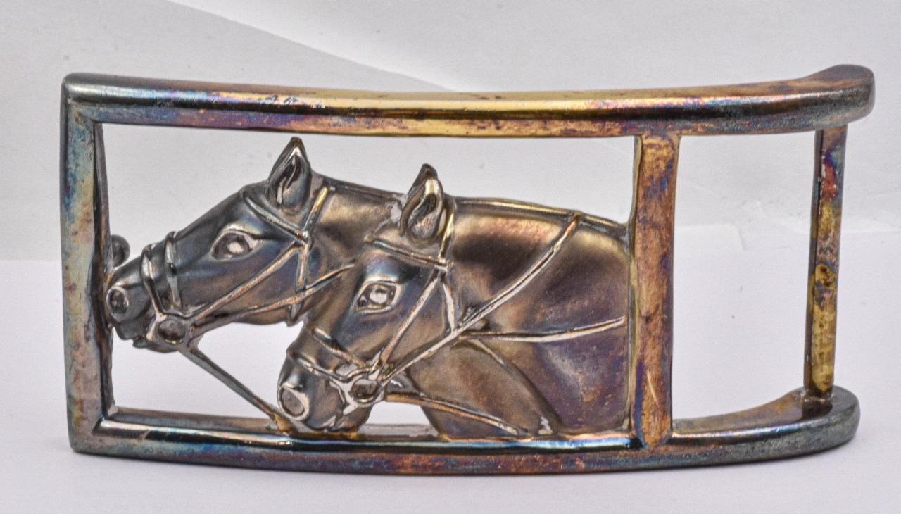 New old stock Sterling Silver B Kieselstein-Cord Double Race Horse Belt Buckle