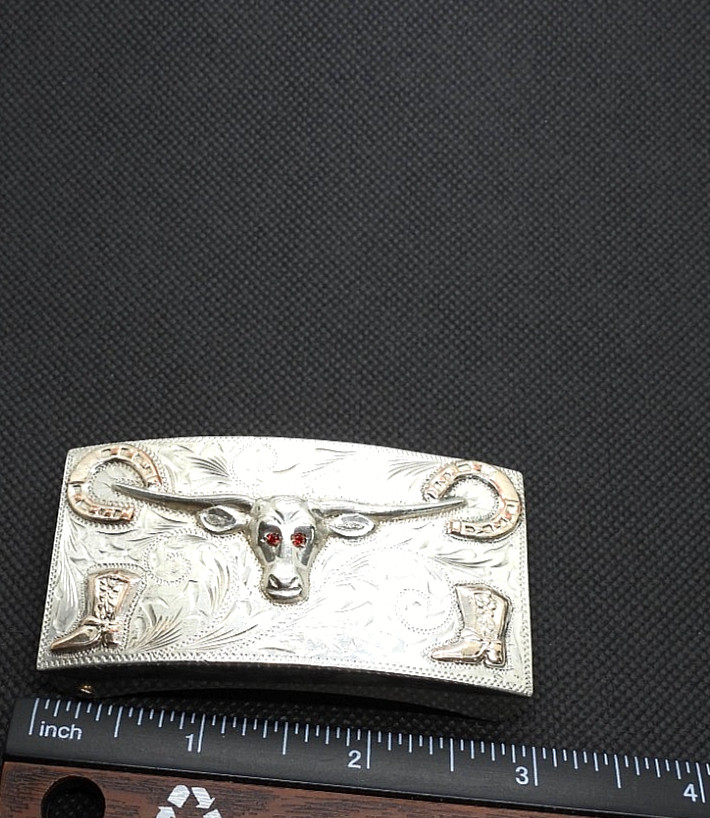 Vintage Taxco Mexican 925 Sterling Silver Cowboy Western Belt Buckle Eagle 50