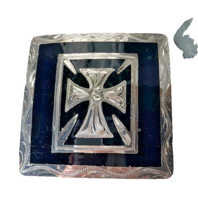 Western Mens Belt Buckle 3.25 x 3 in Southern Cross Cowboy Black Silver 1.5