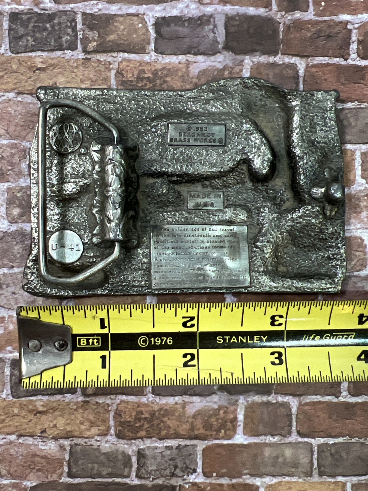 Vtg Bergamot Brass Works 1983 Belt Buckle Train Steam Engine Railroad Silver