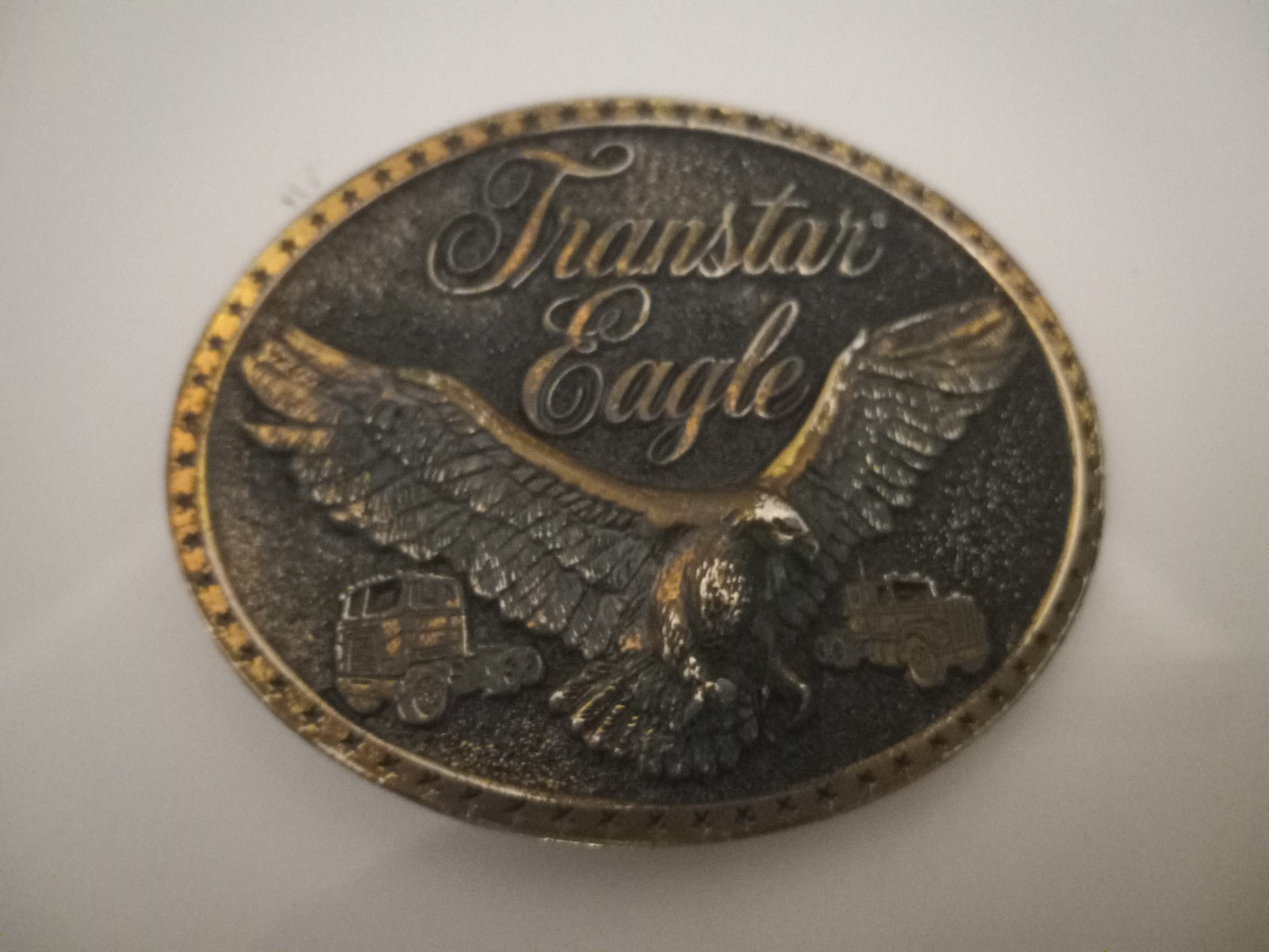 vintage 1970s western TRANSTAR EAGLE belt buckle SEMI-TRUCK cowboy TRUCKER brass