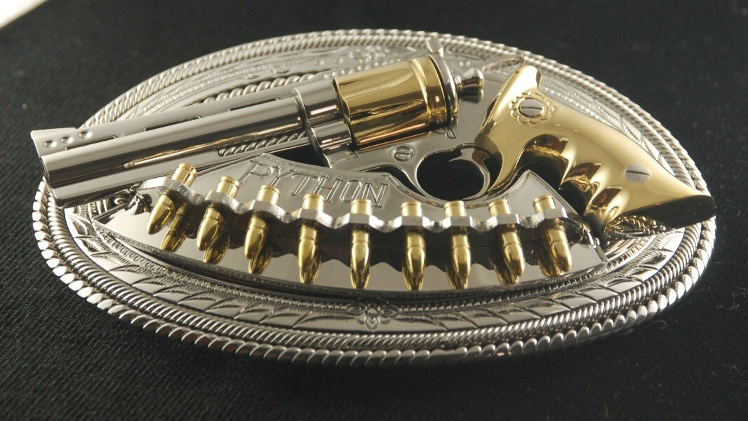 (MADE BY ORDER) BUCKLE HANDMADE STAINLESS STEEL WESTERN STYLE GUN PYTHON