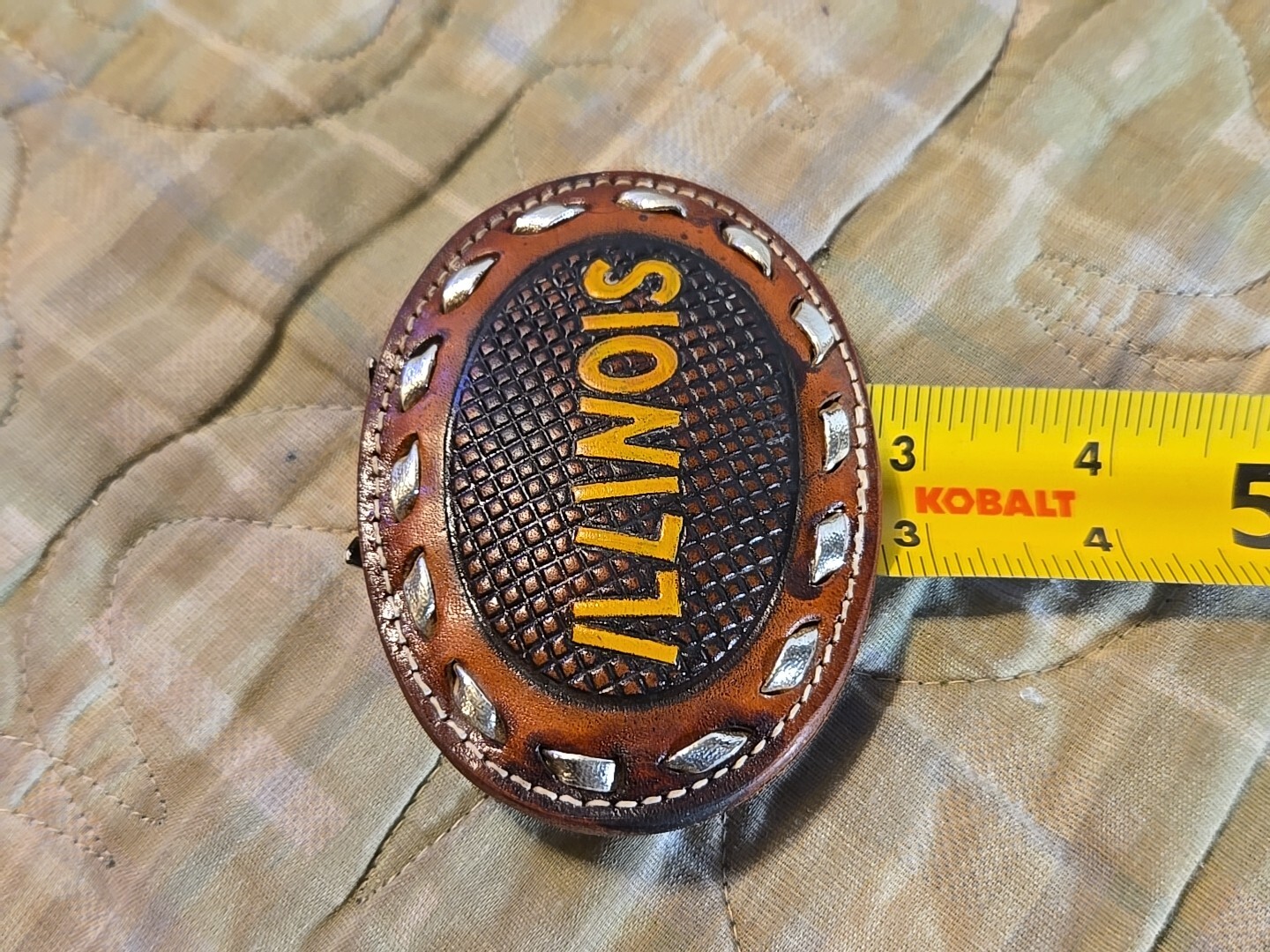 ILLINOIS Brown Leather Belt Buckle