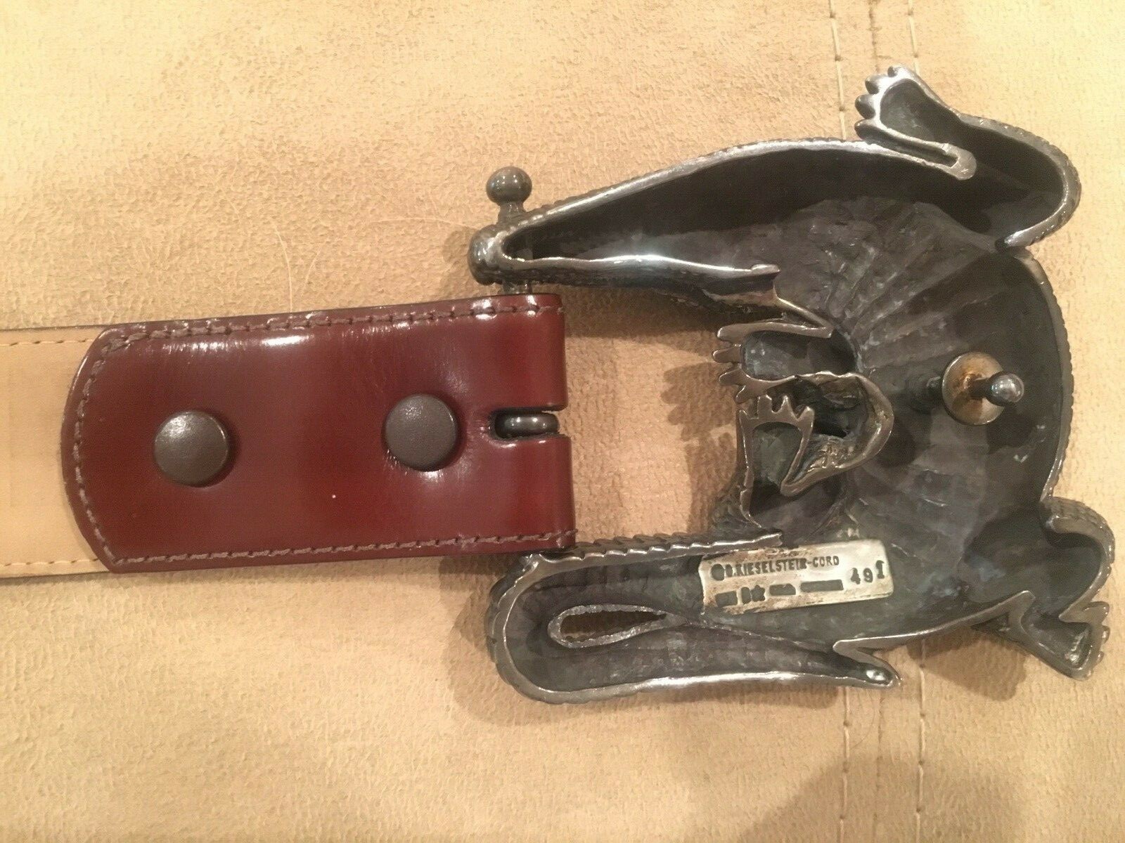 Huge Kieselstein-Cord Sterling Alligator Buckle With Brown Calfskin Belt Size 2