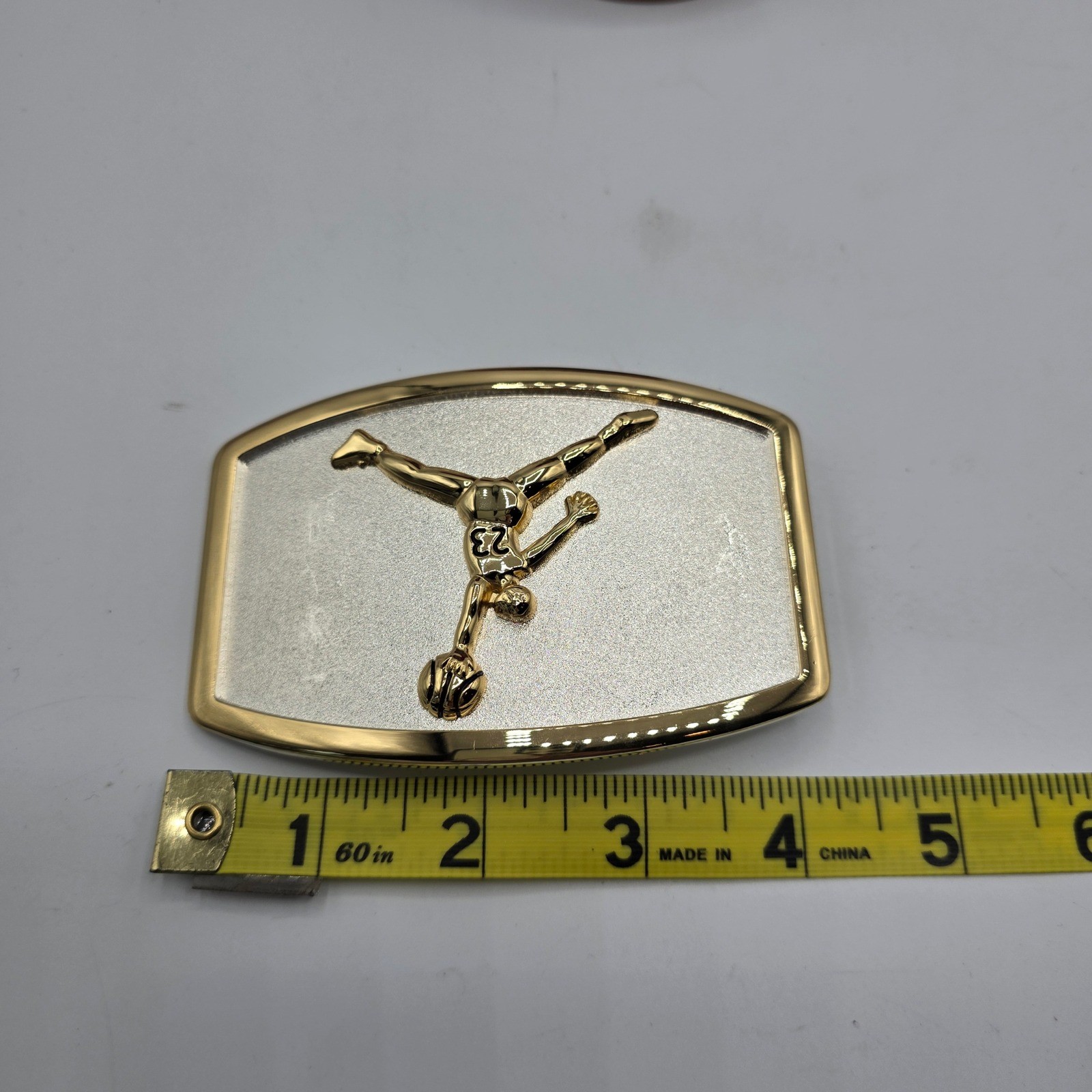 Basketball Dunk #23 Belt Buckle Gold Silver Two Tone Metal Sports Novelty Jordan