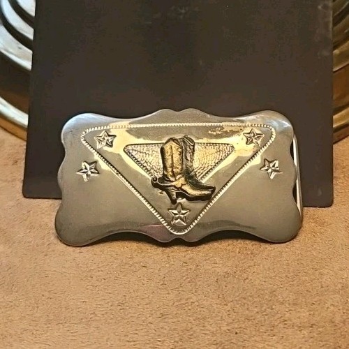 Vintage Mens Silver Metal Cowboy Boots Design Stars Buckle Chambers Belt Co USA