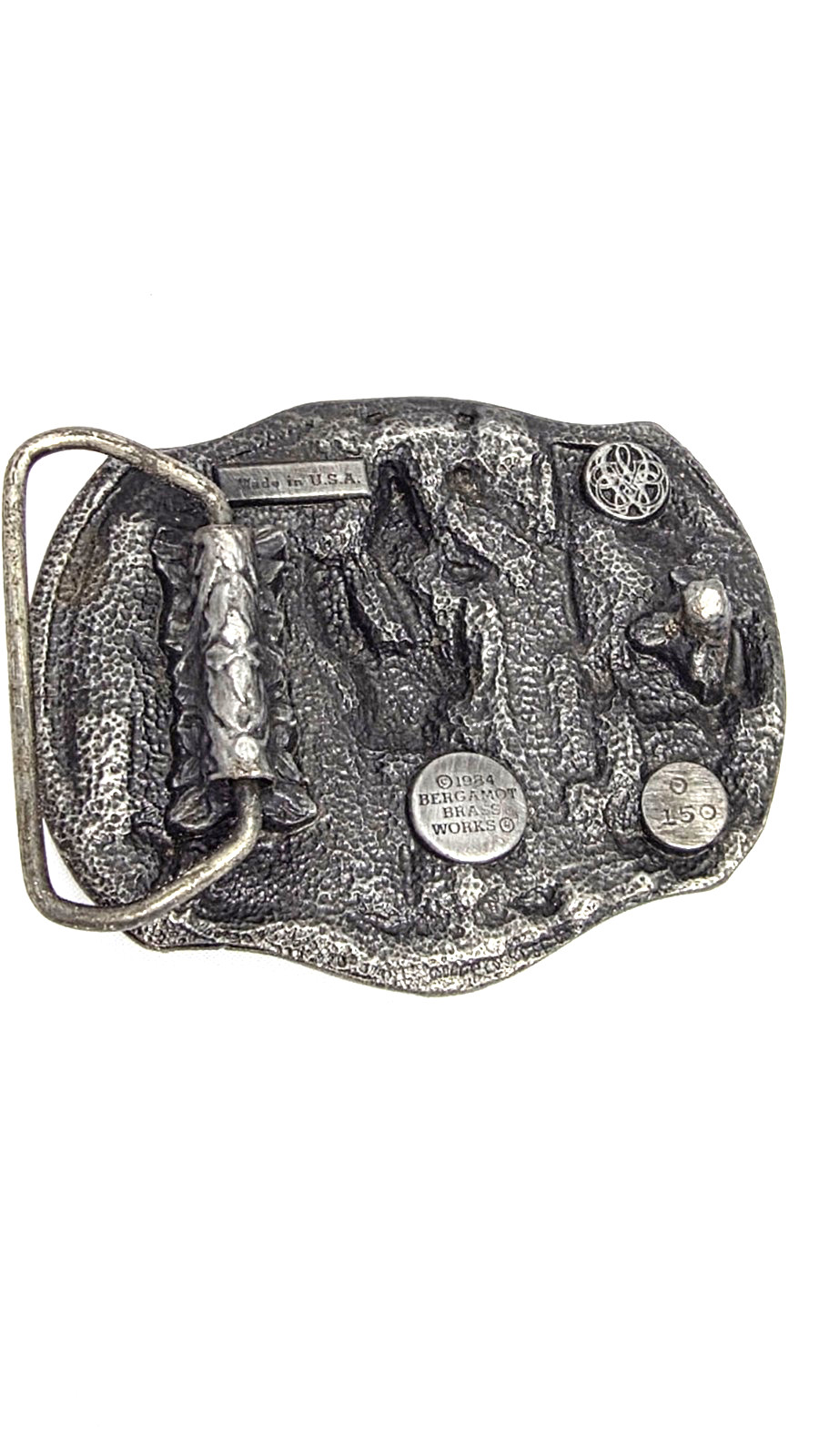 Vintage 1984 Bergamot Brass Works Native American Horse Rider Belt Buckle