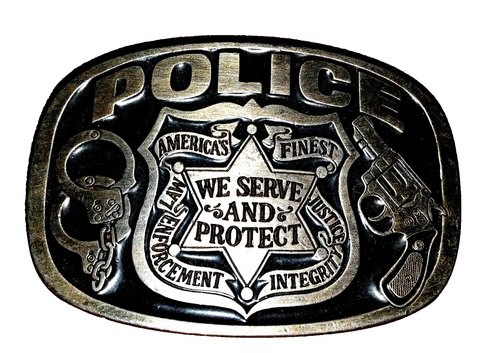 Vintage Police America&rsquo;s Finest We Serve & Protect Belt Buckle 1988 #1654