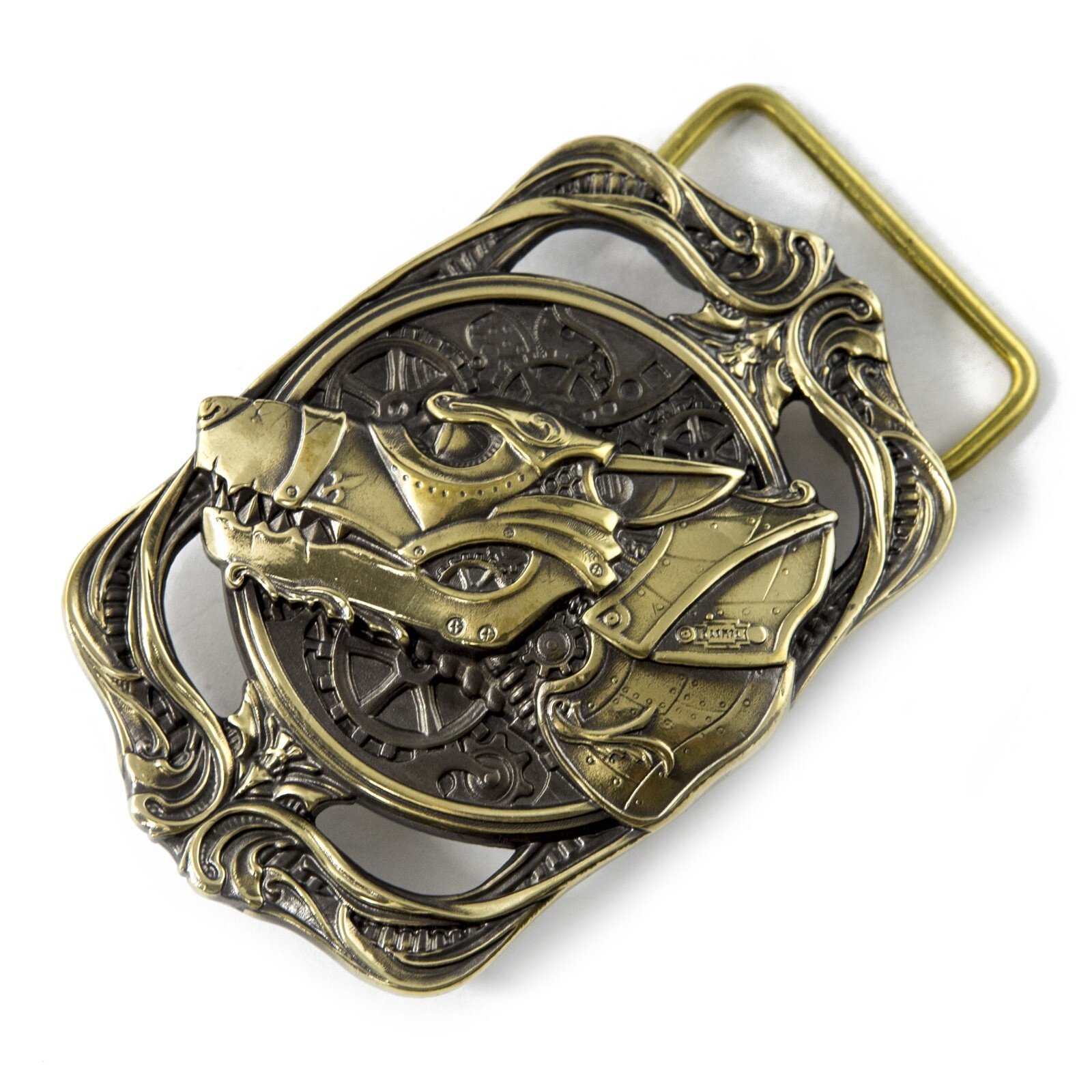 Belt buckle Steampunk Wolf, Solid brass sculptural victorian art wolf belt buckl